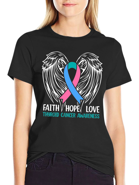 Thyroid Cancer Awareness T-Shirt Faith Hope Love Wings