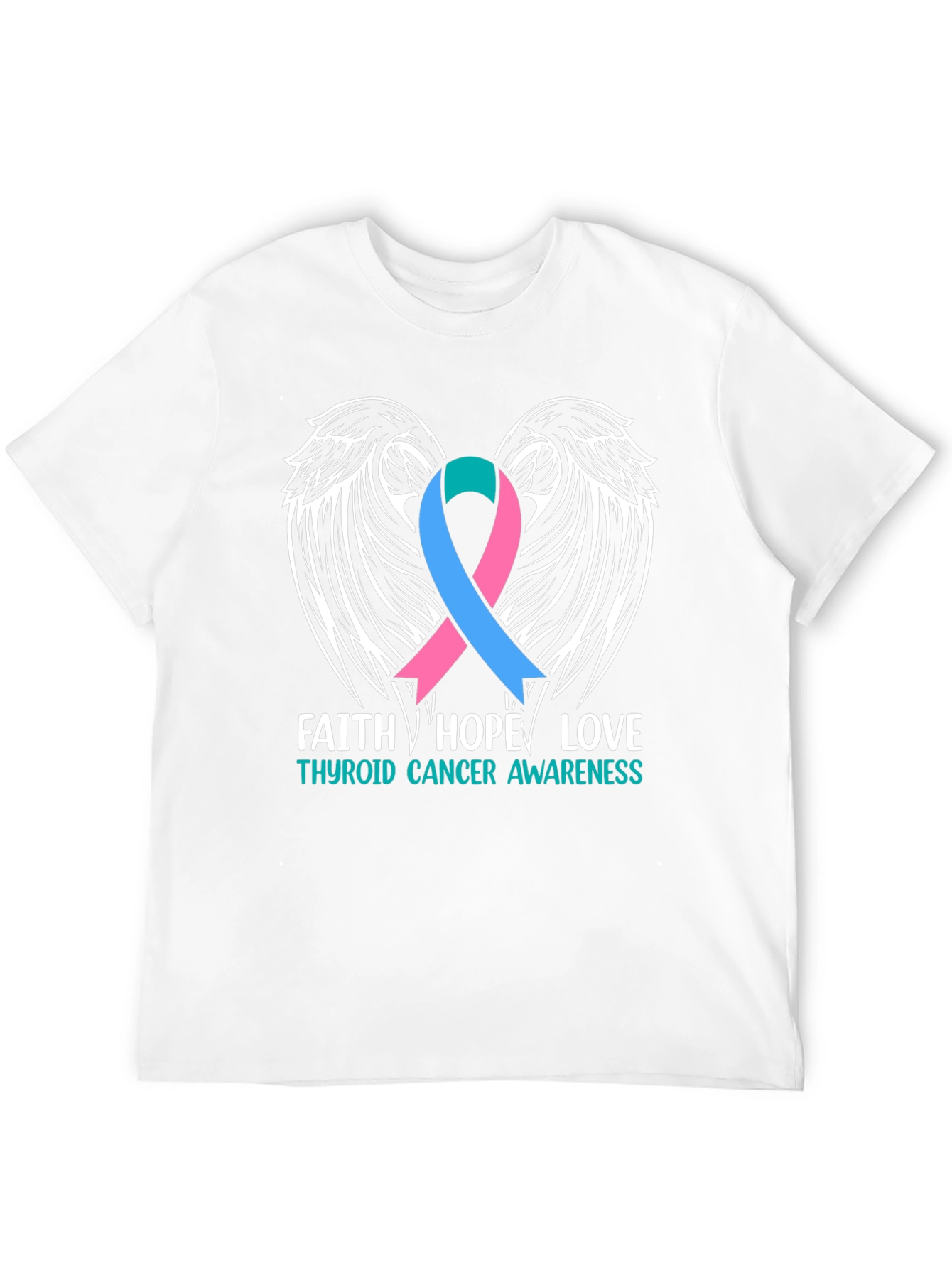 Thyroid Cancer Awareness T-Shirt Faith Hope Love Wings