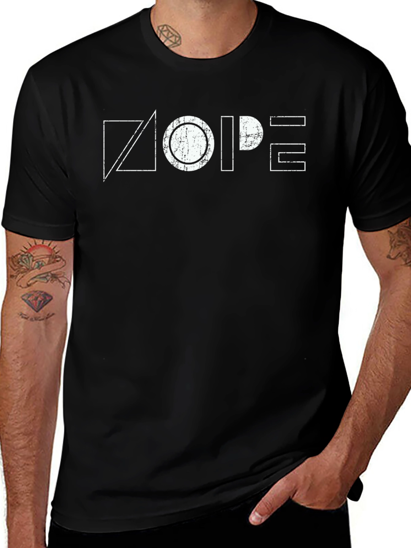 Geometric Nope Graphic Black T-Shirt