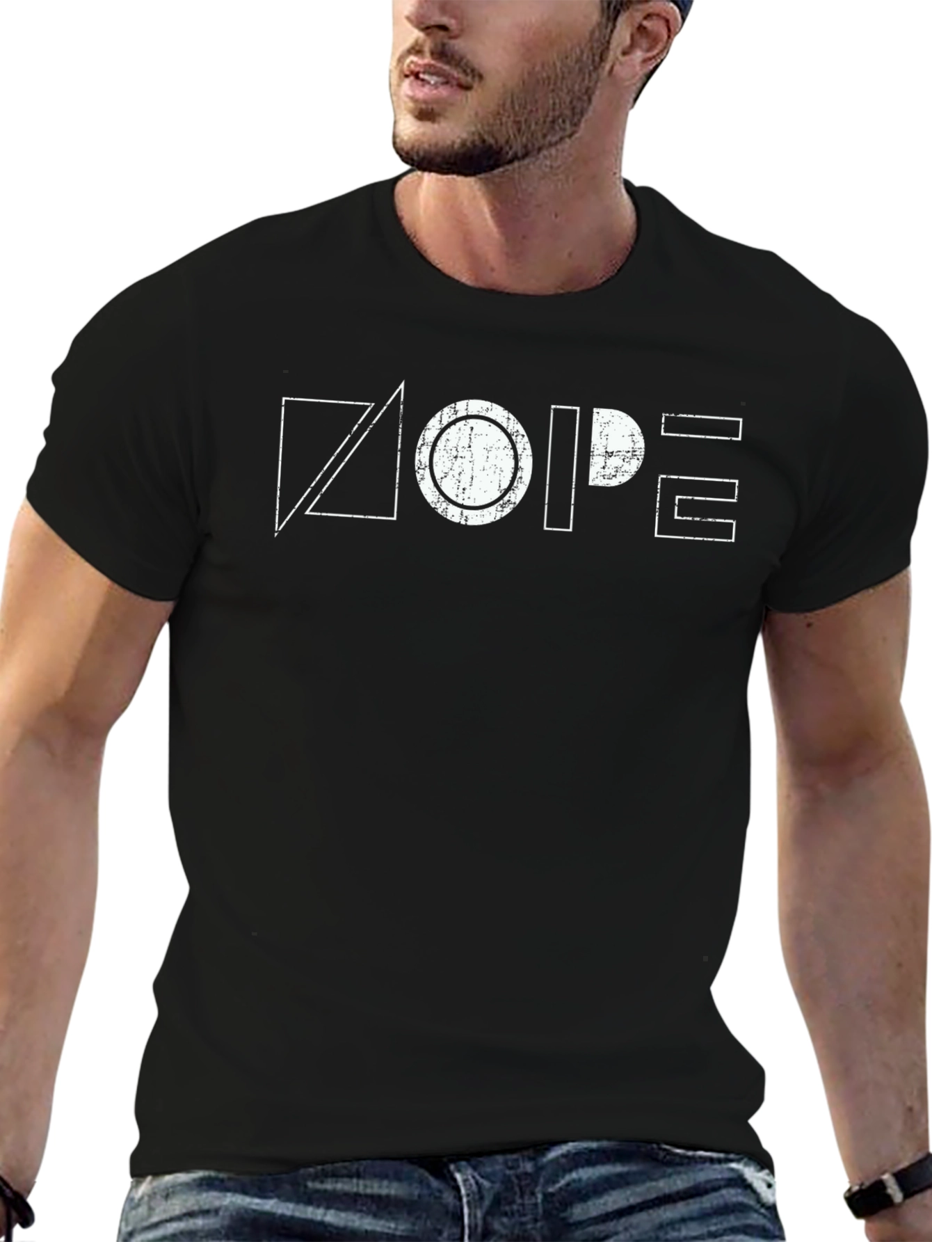 Geometric Nope Graphic Black T-Shirt