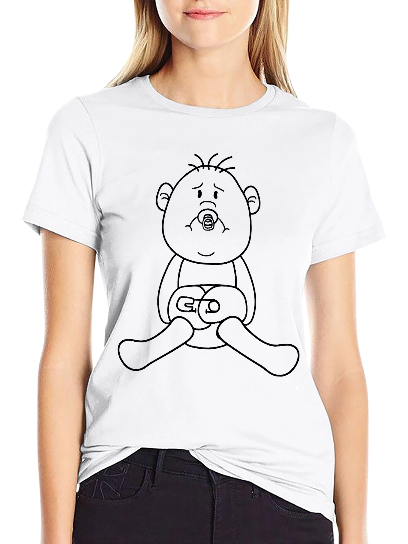 Sad Baby Cartoon Black T-Shirt