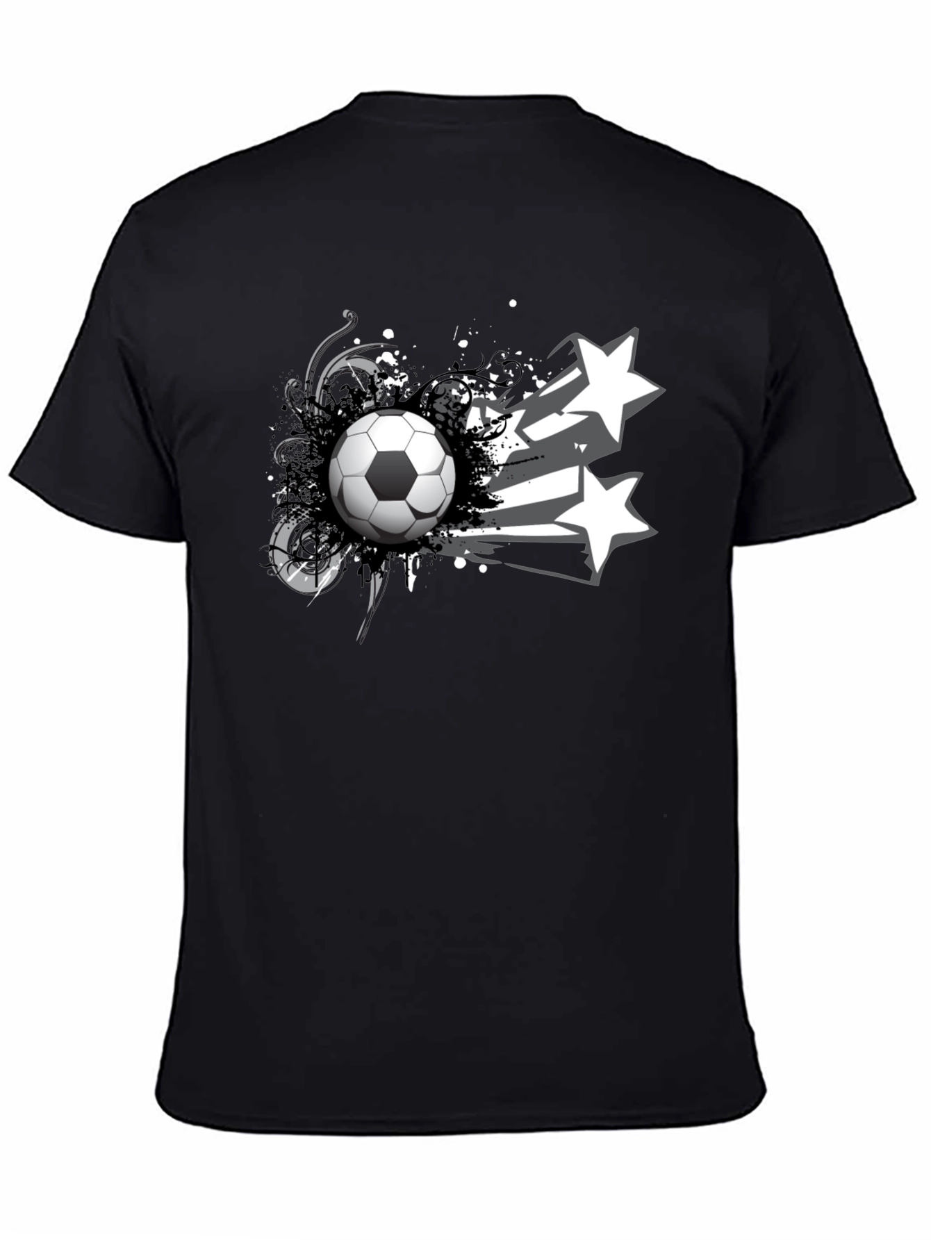 Soccer Ball & Stars Graphic Black T-Shirt