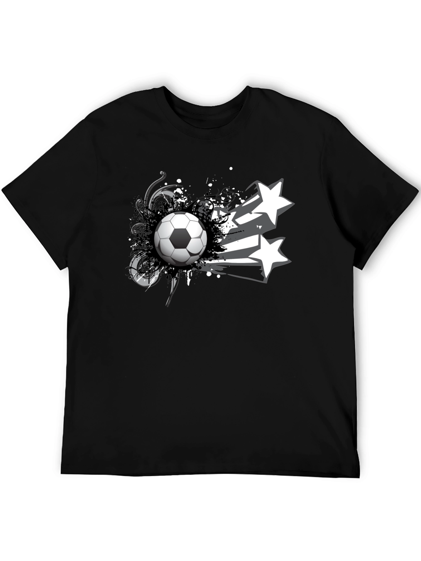 Soccer Ball & Stars Graphic Black T-Shirt