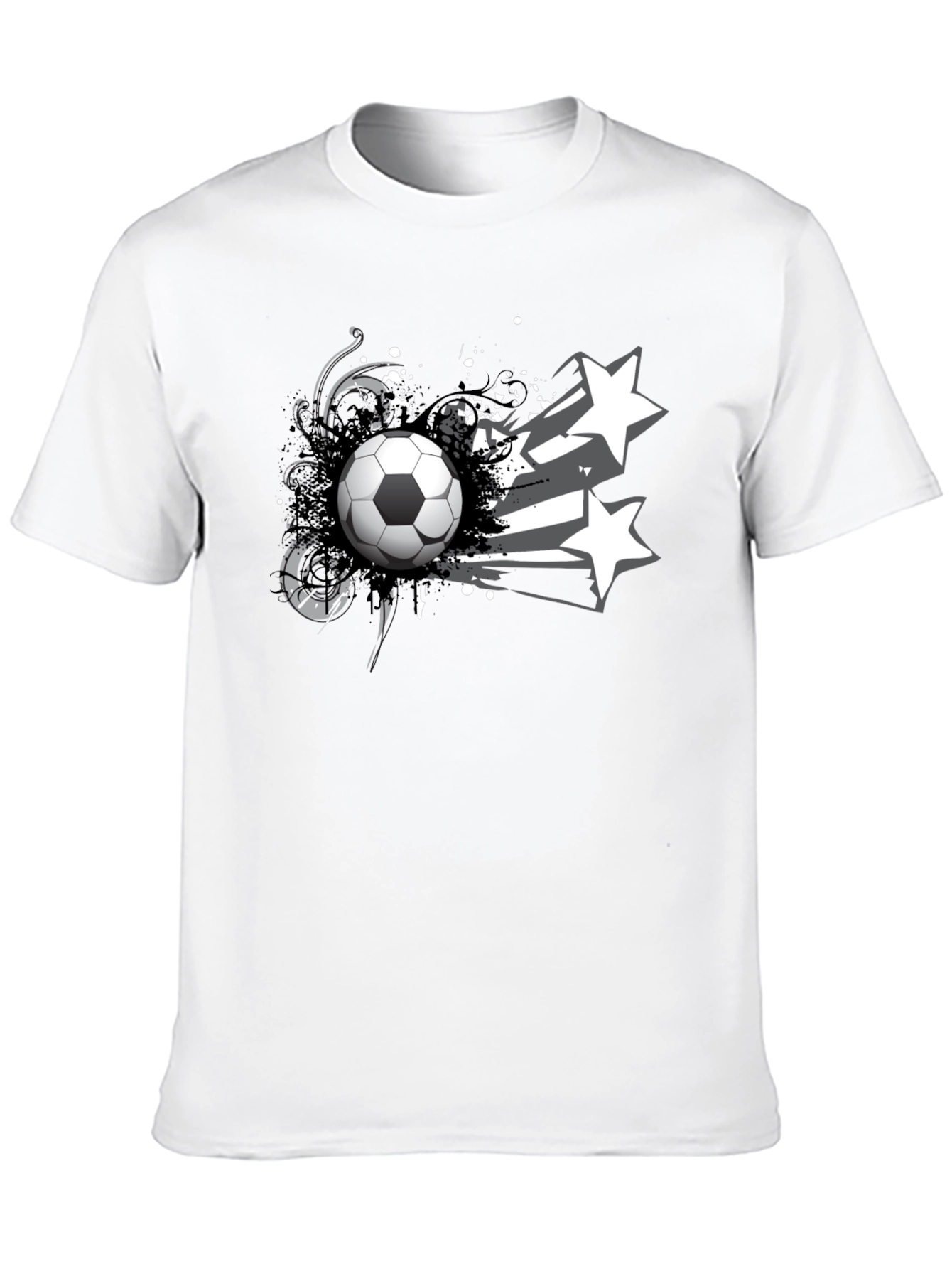 Soccer Ball & Stars Graphic Black T-Shirt