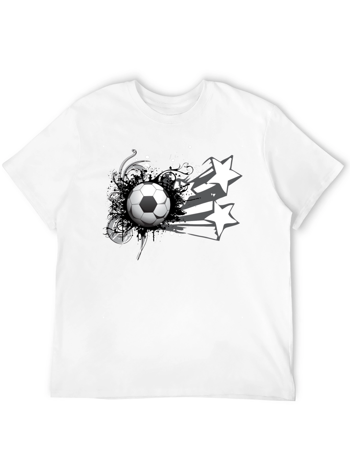 Soccer Ball & Stars Graphic Black T-Shirt