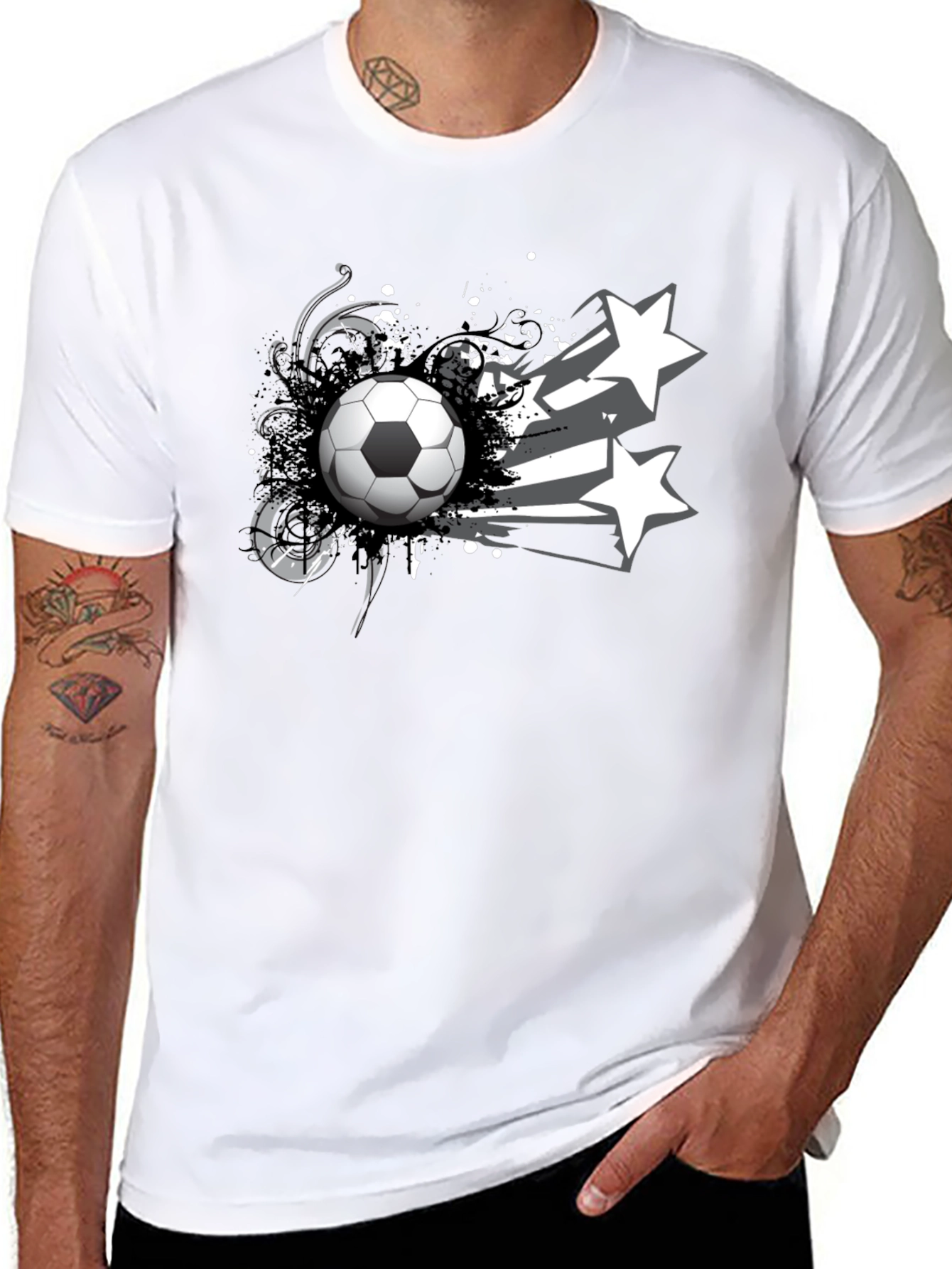 Soccer Ball & Stars Graphic Black T-Shirt