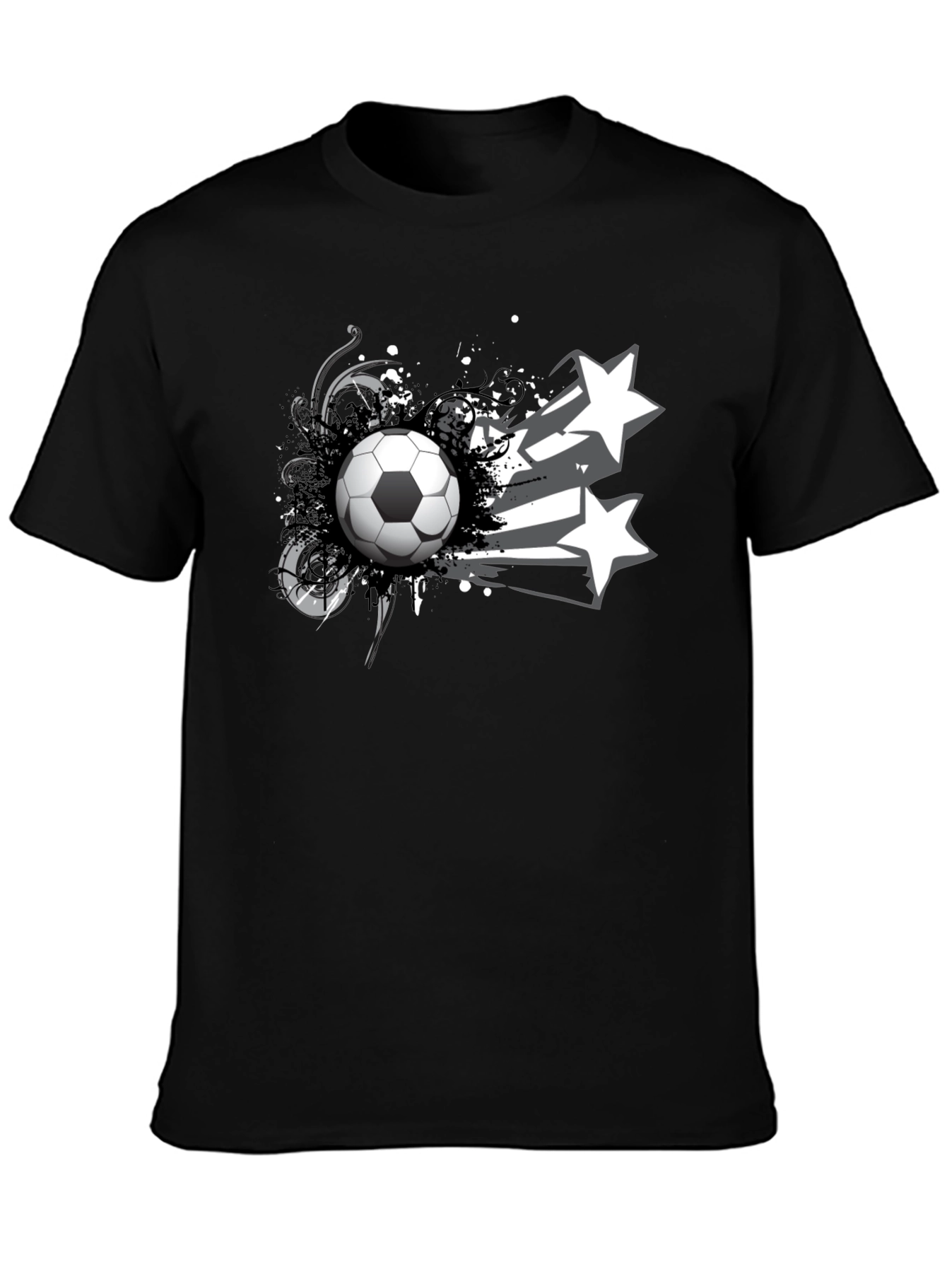 Soccer Ball & Stars Graphic Black T-Shirt