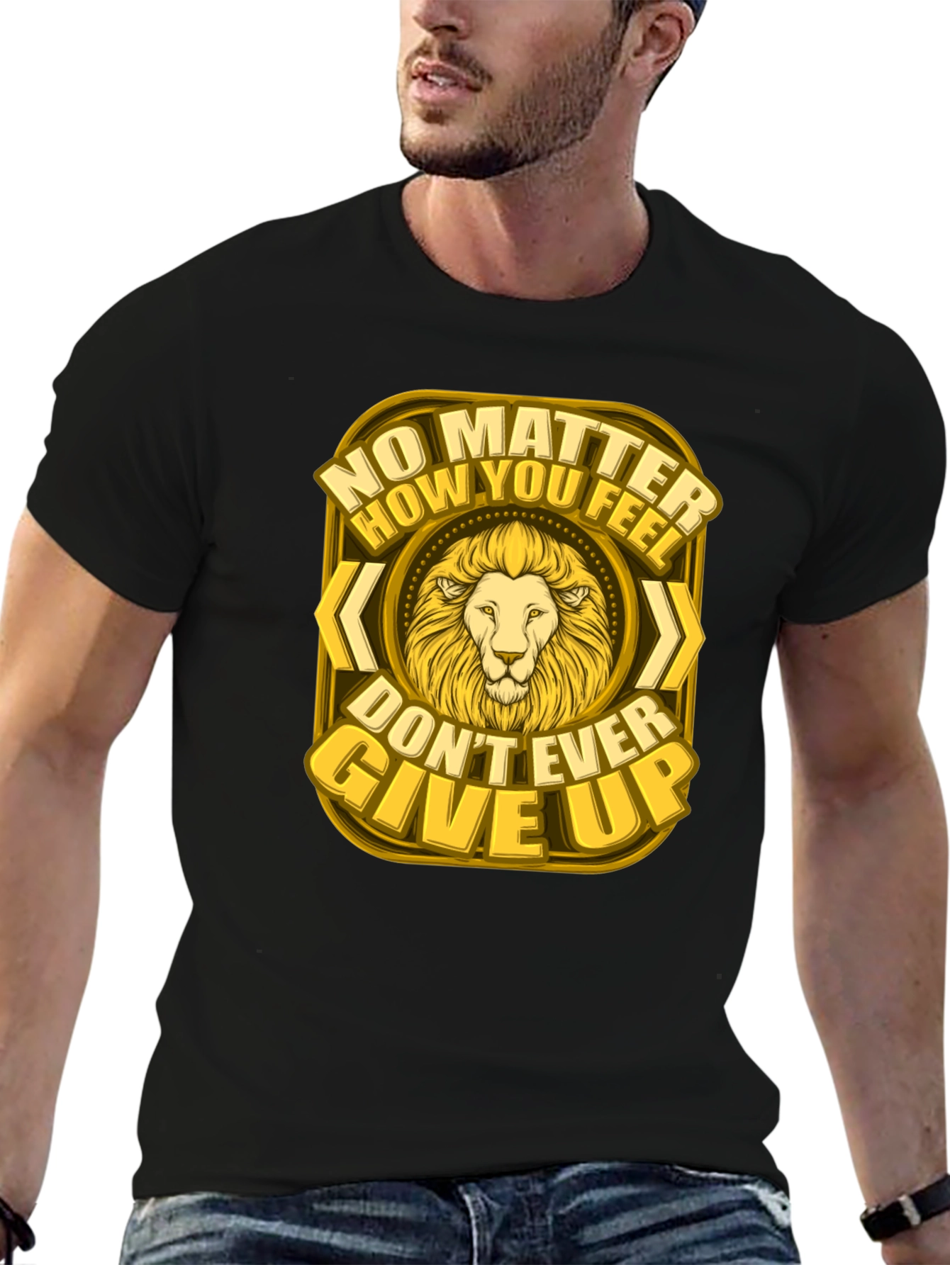 Lion Graphic Tee - Never Give Up Motivational Shirt