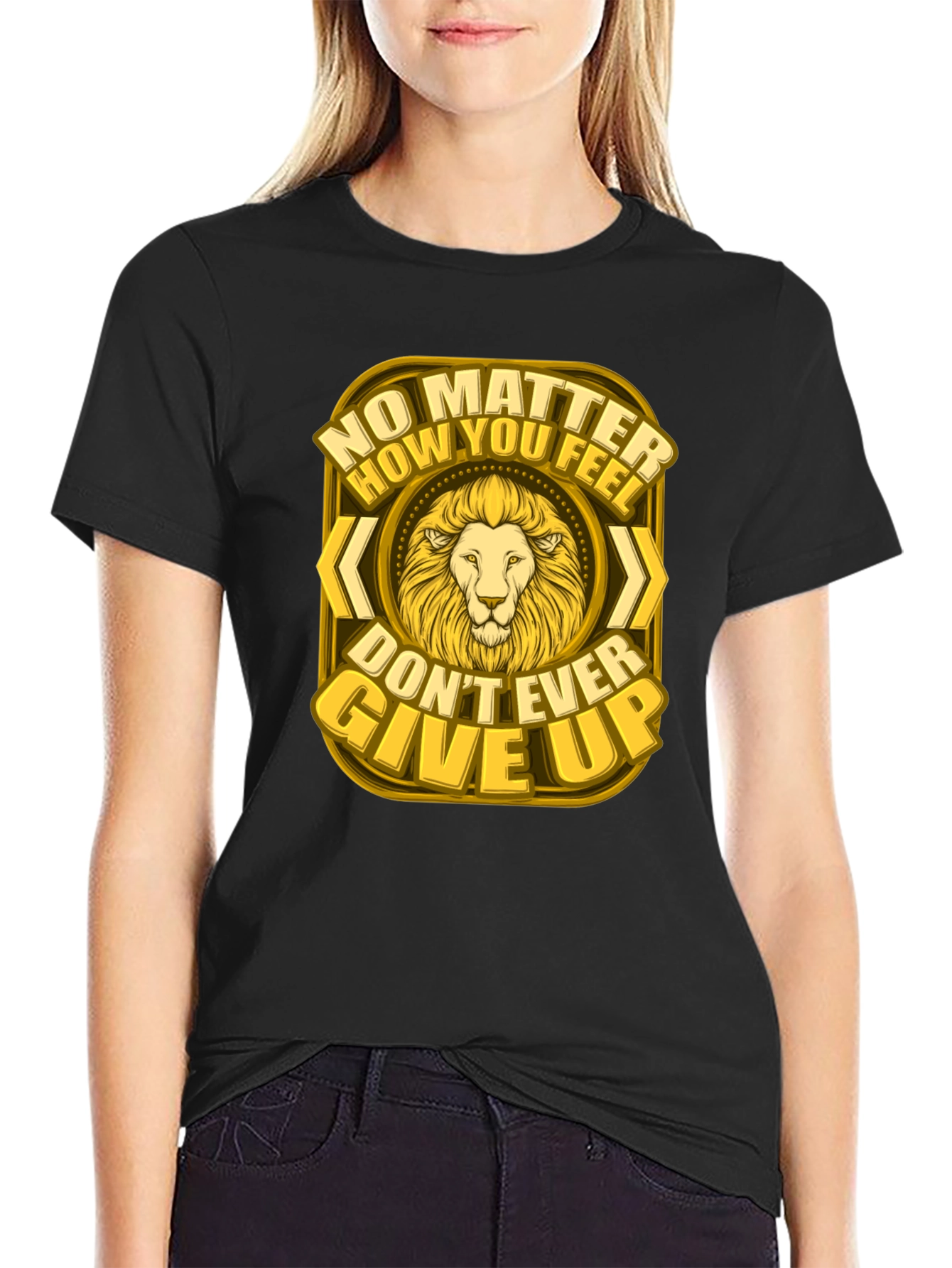 Lion Graphic Tee - Never Give Up Motivational Shirt