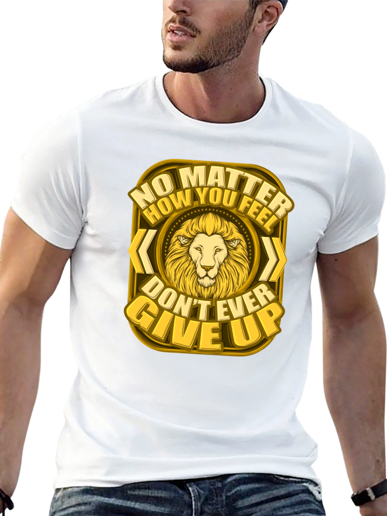 Lion Graphic Tee - Never Give Up Motivational Shirt