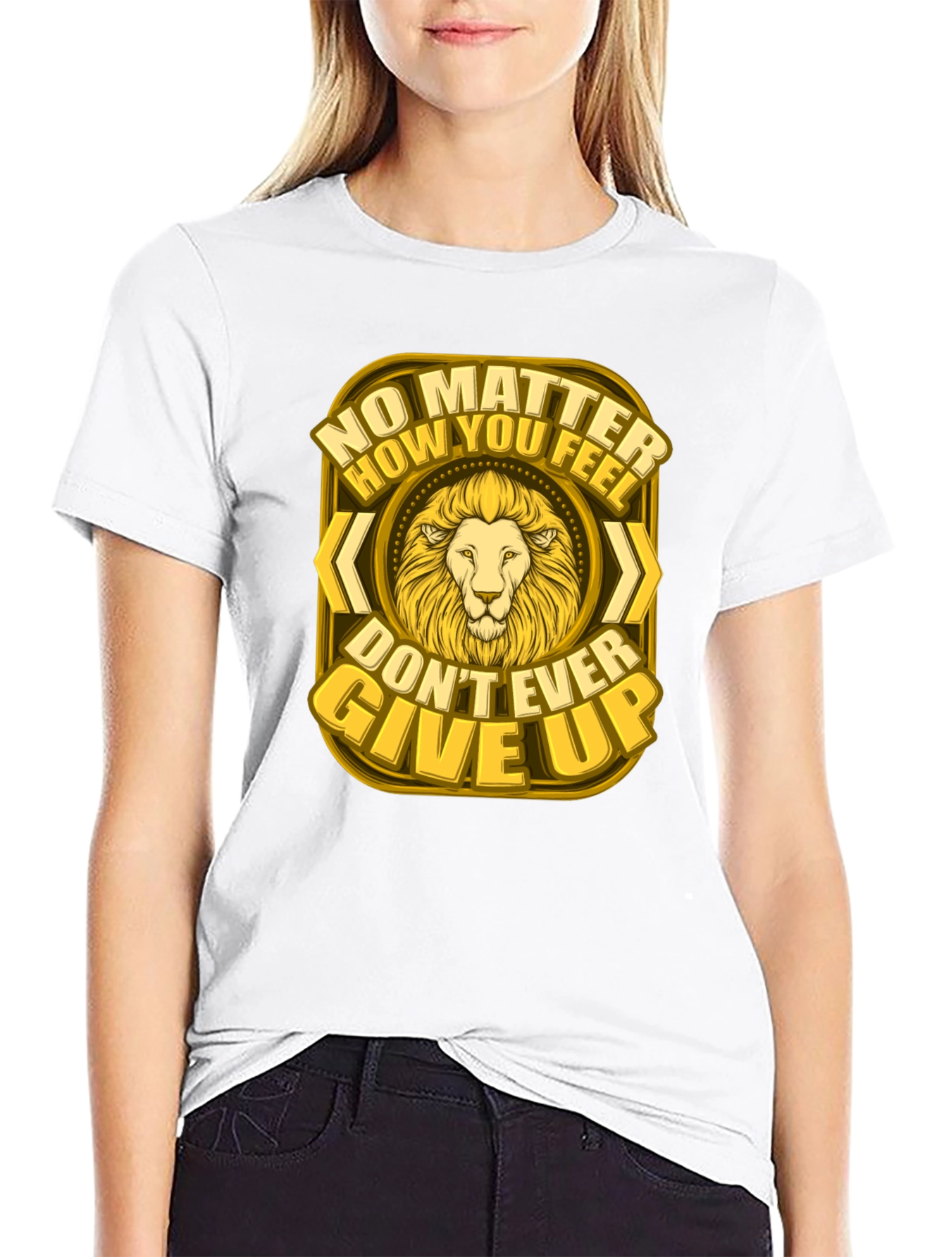 Lion Graphic Tee - Never Give Up Motivational Shirt