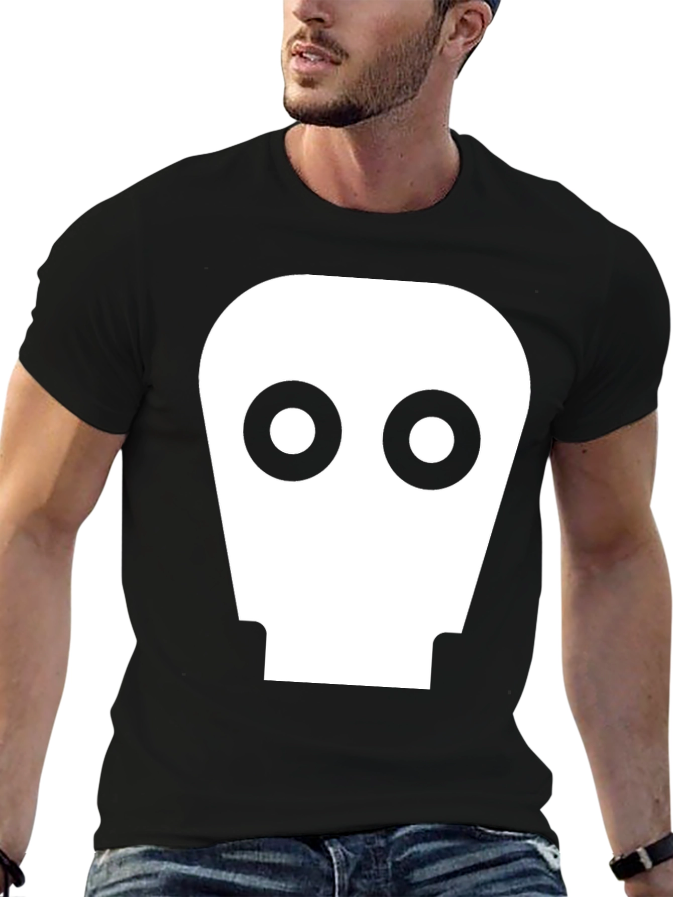 Retro Robot Head Graphic Tee - Black