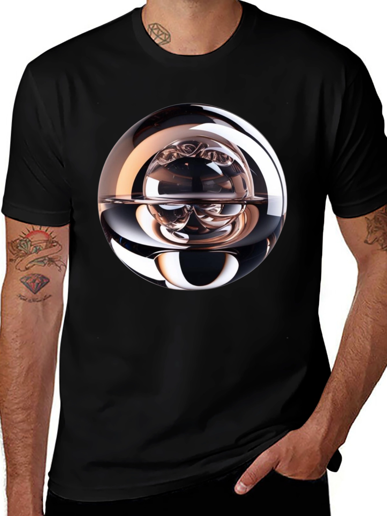 Abstract Sphere Graphic Tee - Modern Black T-Shirt