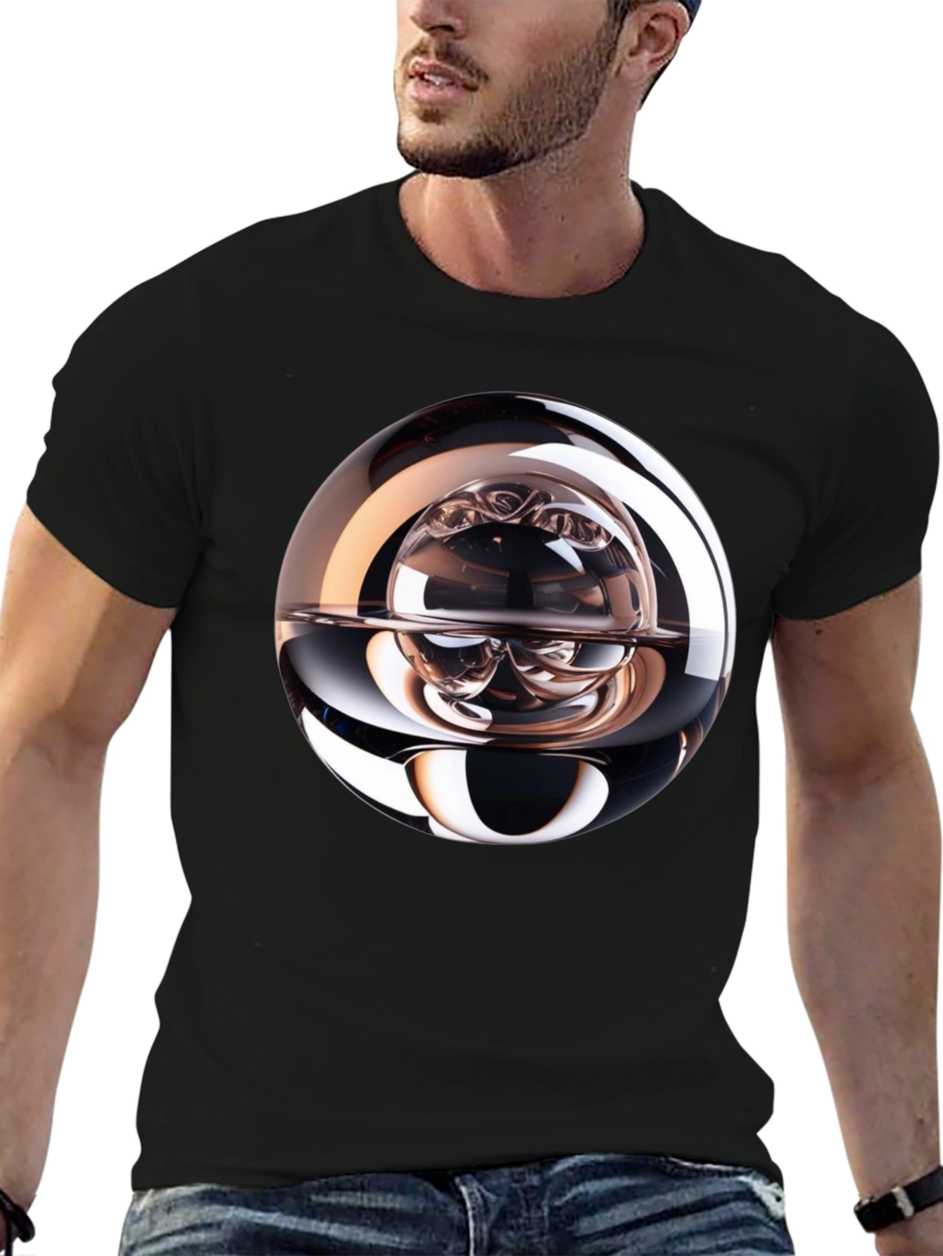 Abstract Sphere Graphic Tee - Modern Black T-Shirt
