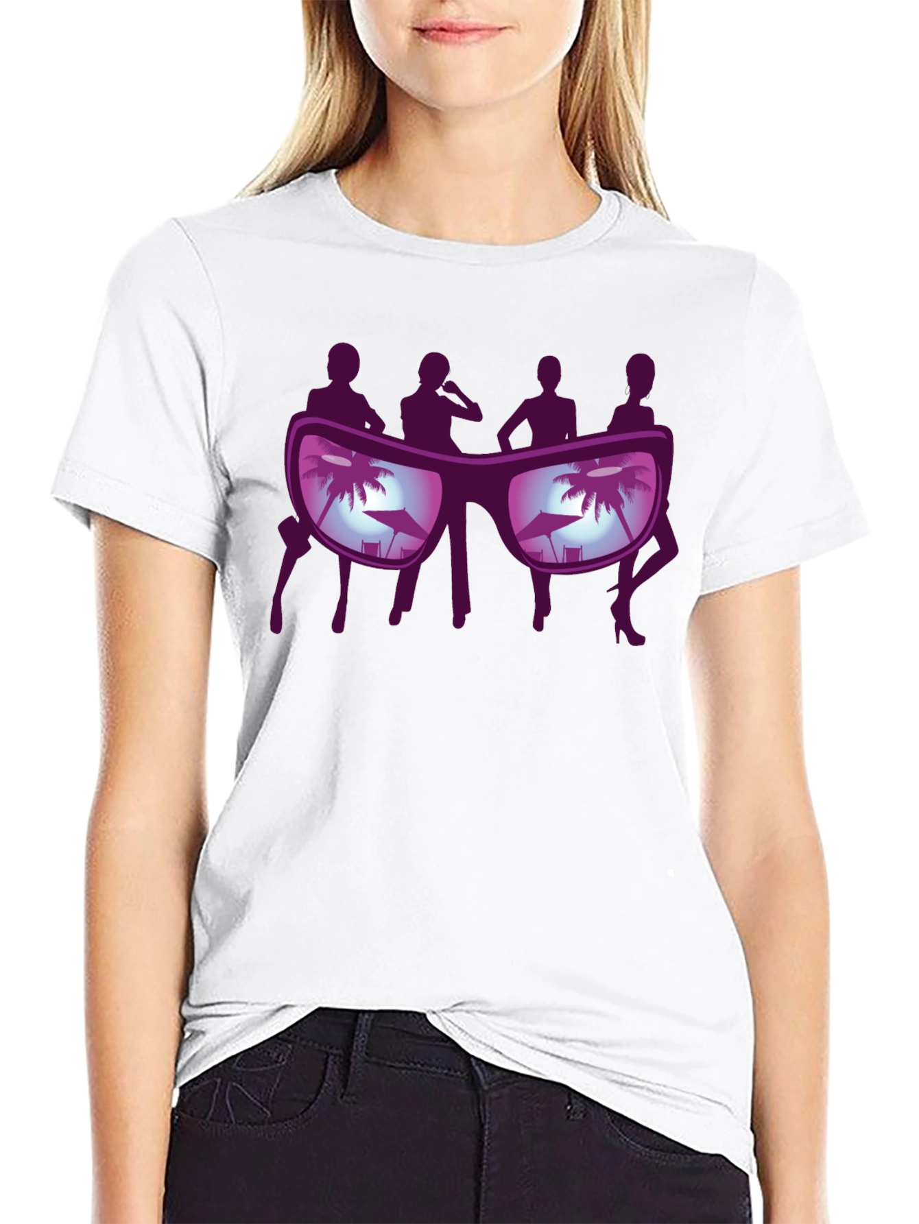 Sunglasses Beach Scene T-Shirt - Black