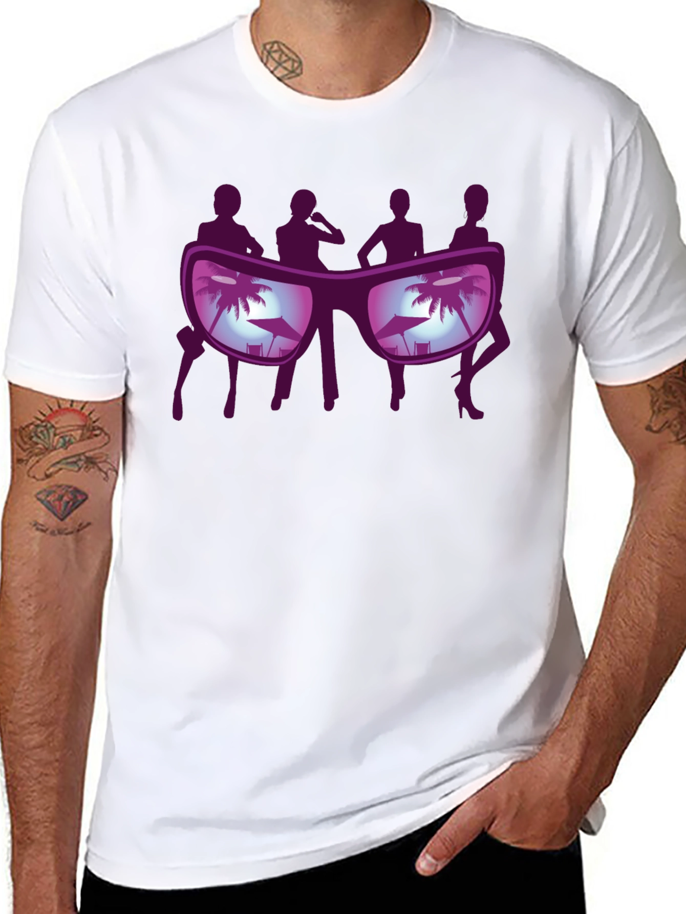 Sunglasses Beach Scene T-Shirt - Black