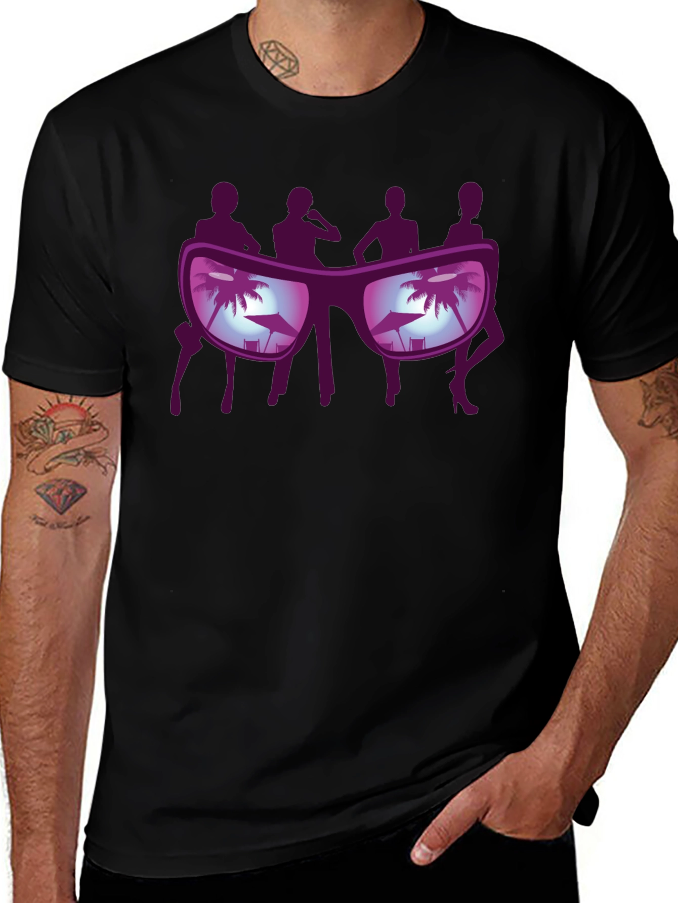 Sunglasses Beach Scene T-Shirt - Black