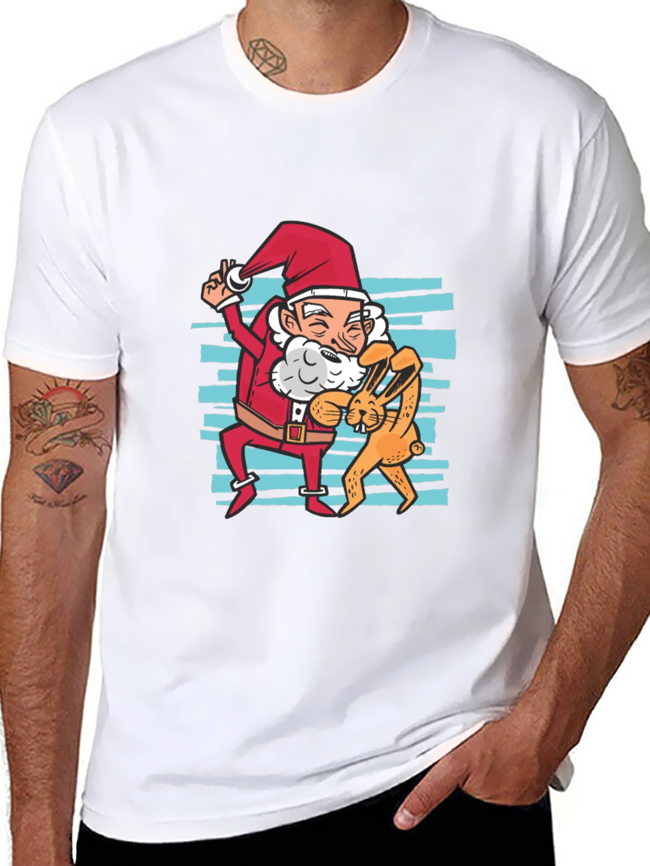 Santa & Bunny T-Shirt: Festive Holiday Fun