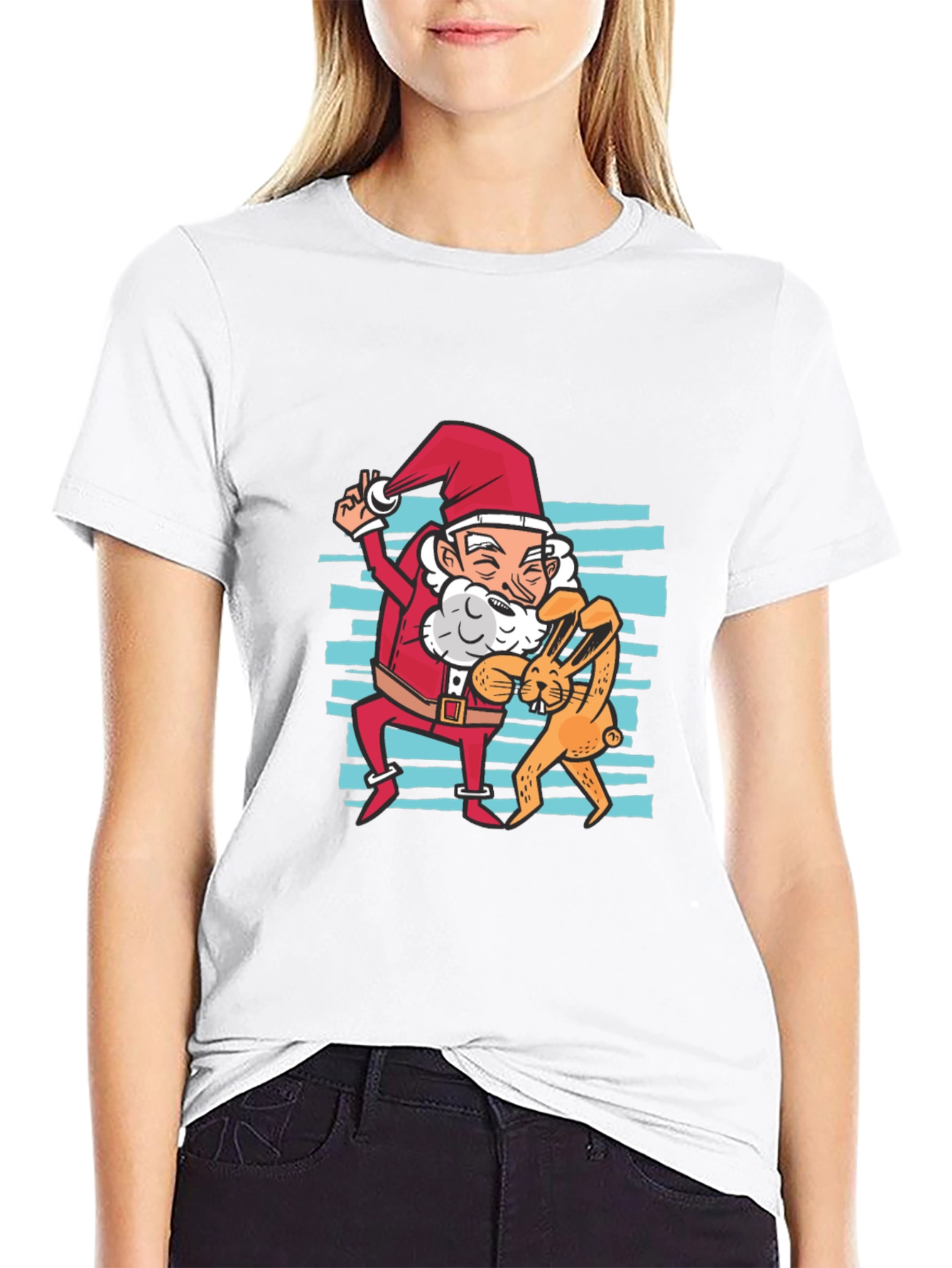 Santa & Bunny T-Shirt: Festive Holiday Fun