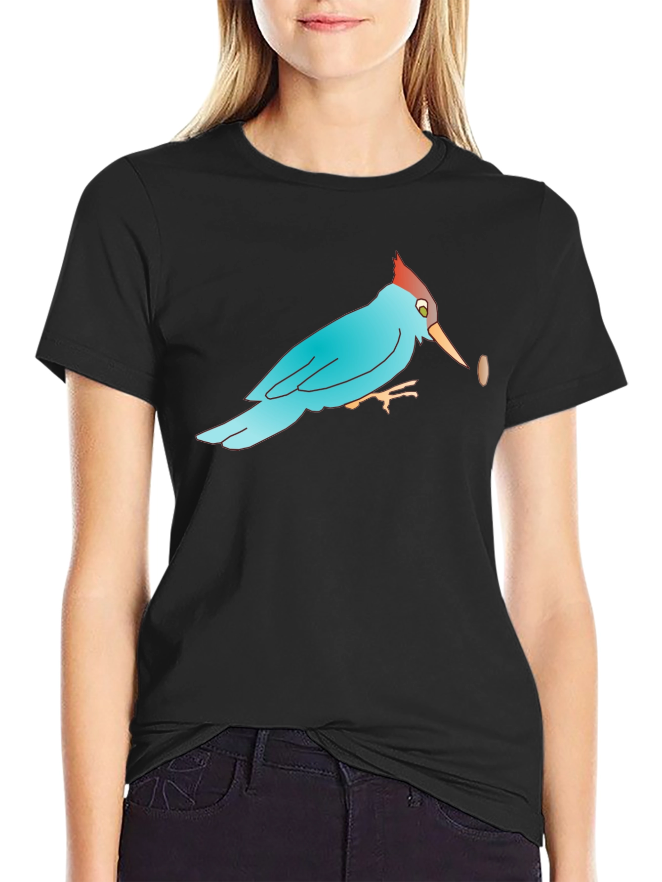Bird with Bean Graphic Black T-Shirt