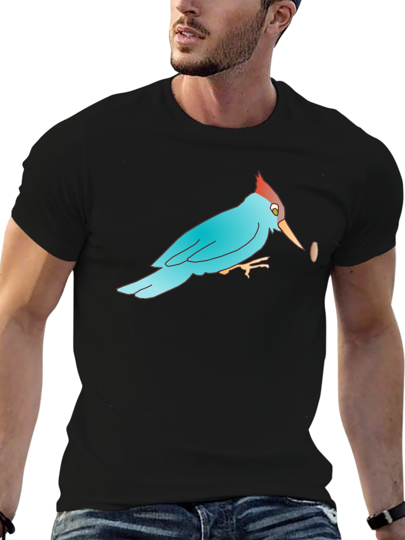 Bird with Bean Graphic Black T-Shirt