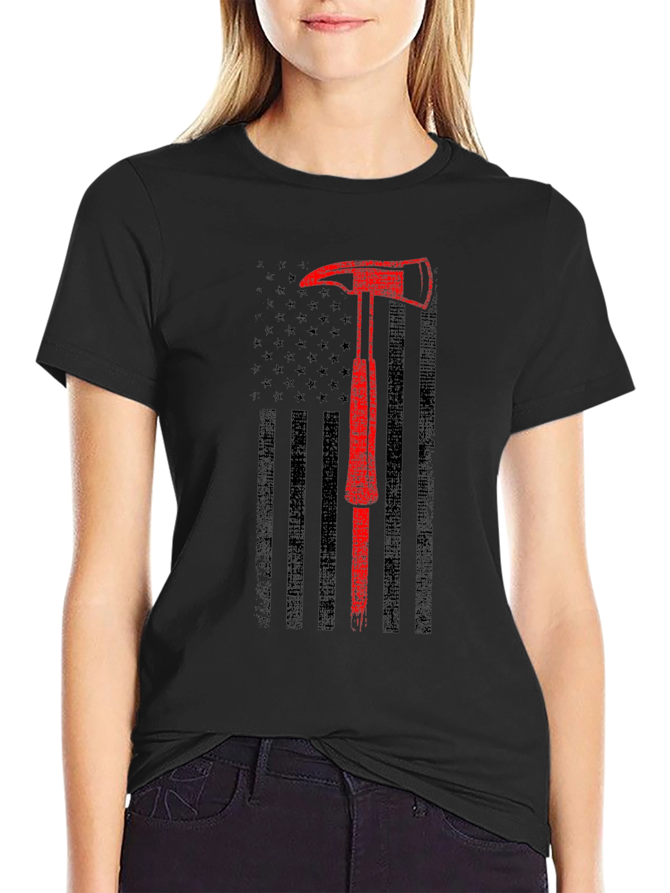 Firefighter Axe American Flag T-Shirt