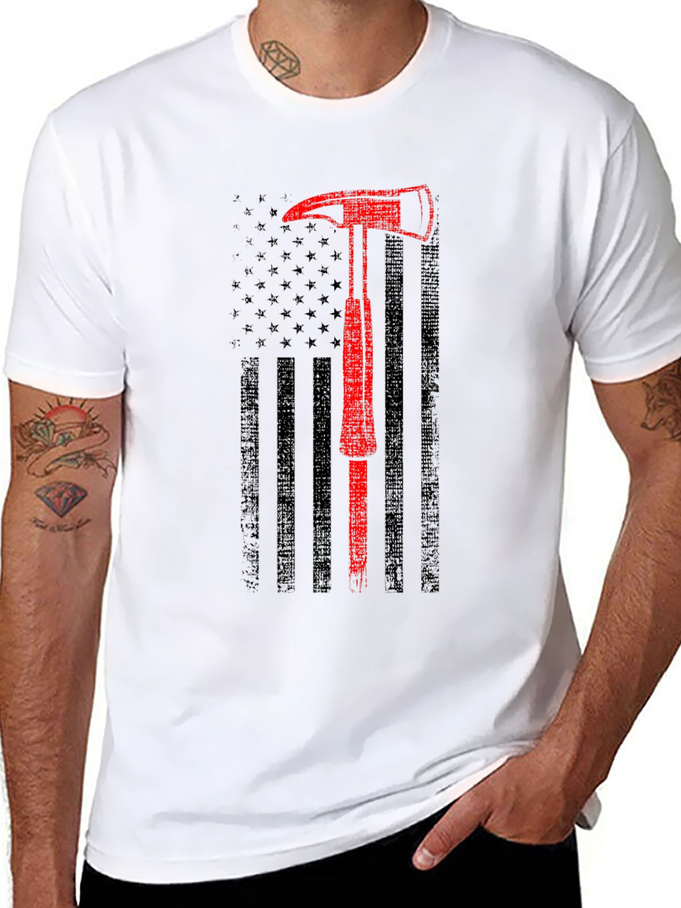 Firefighter Axe American Flag T-Shirt