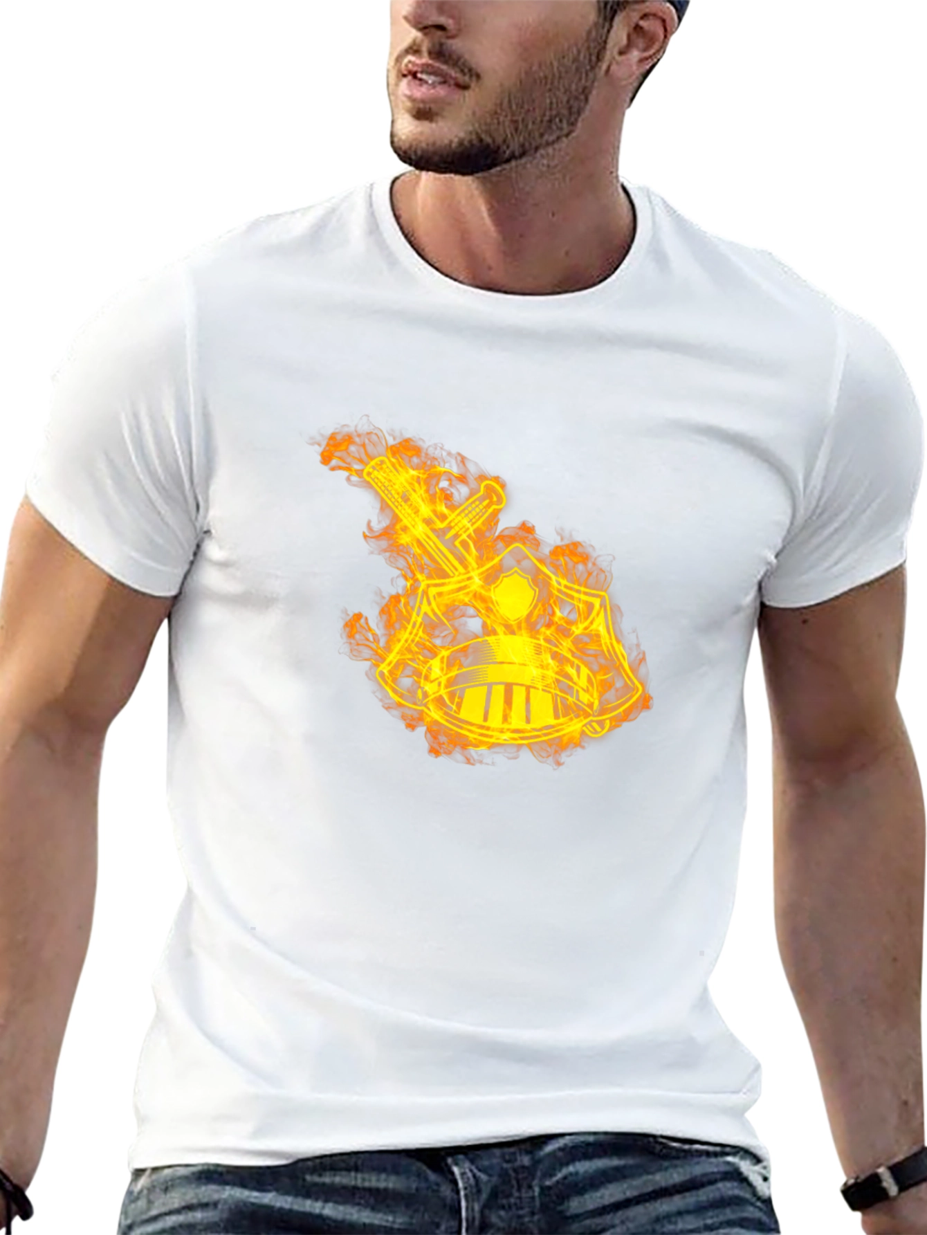 Flaming Sword & Shield Black T-Shirt