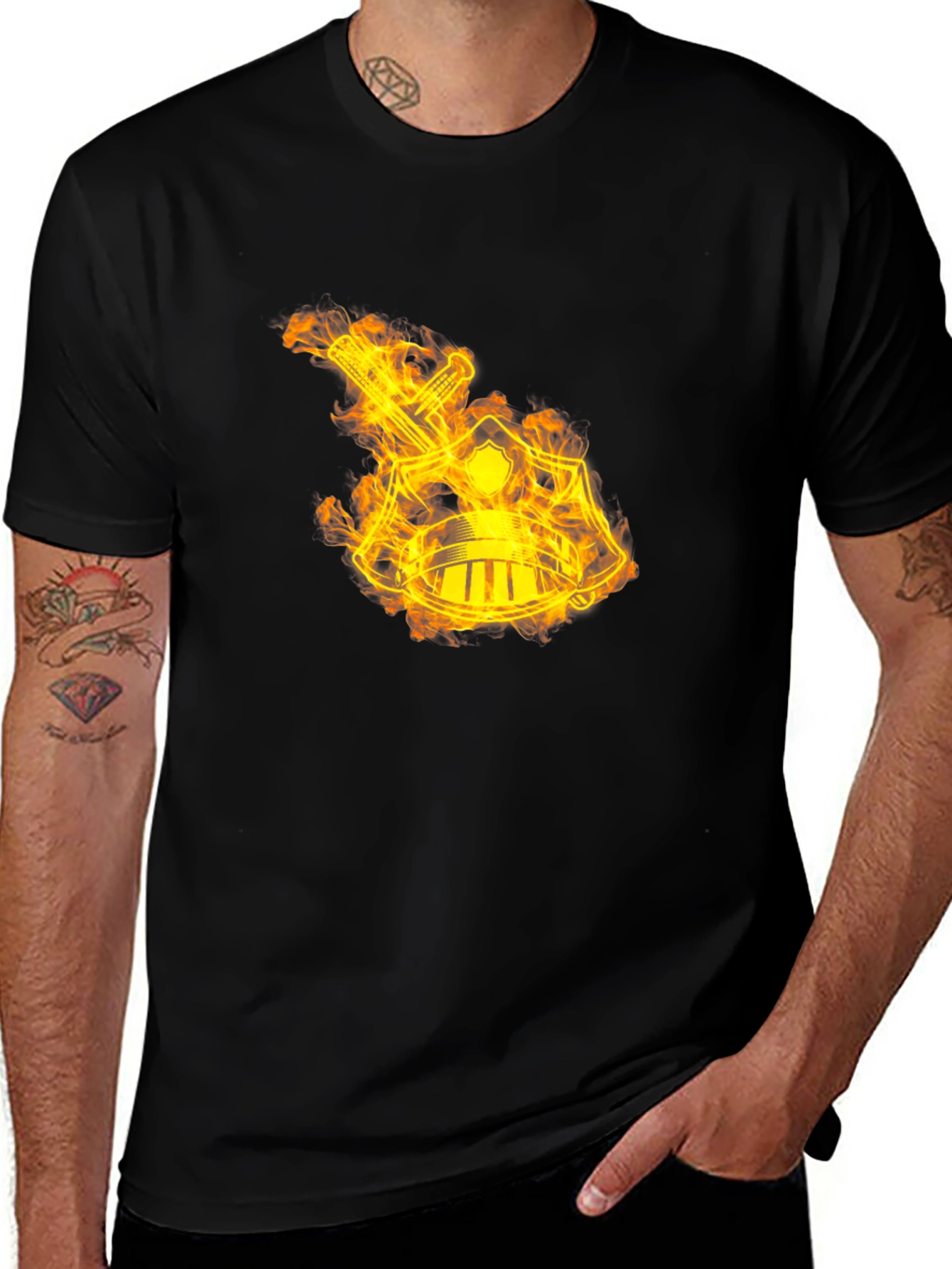 Flaming Sword & Shield Black T-Shirt