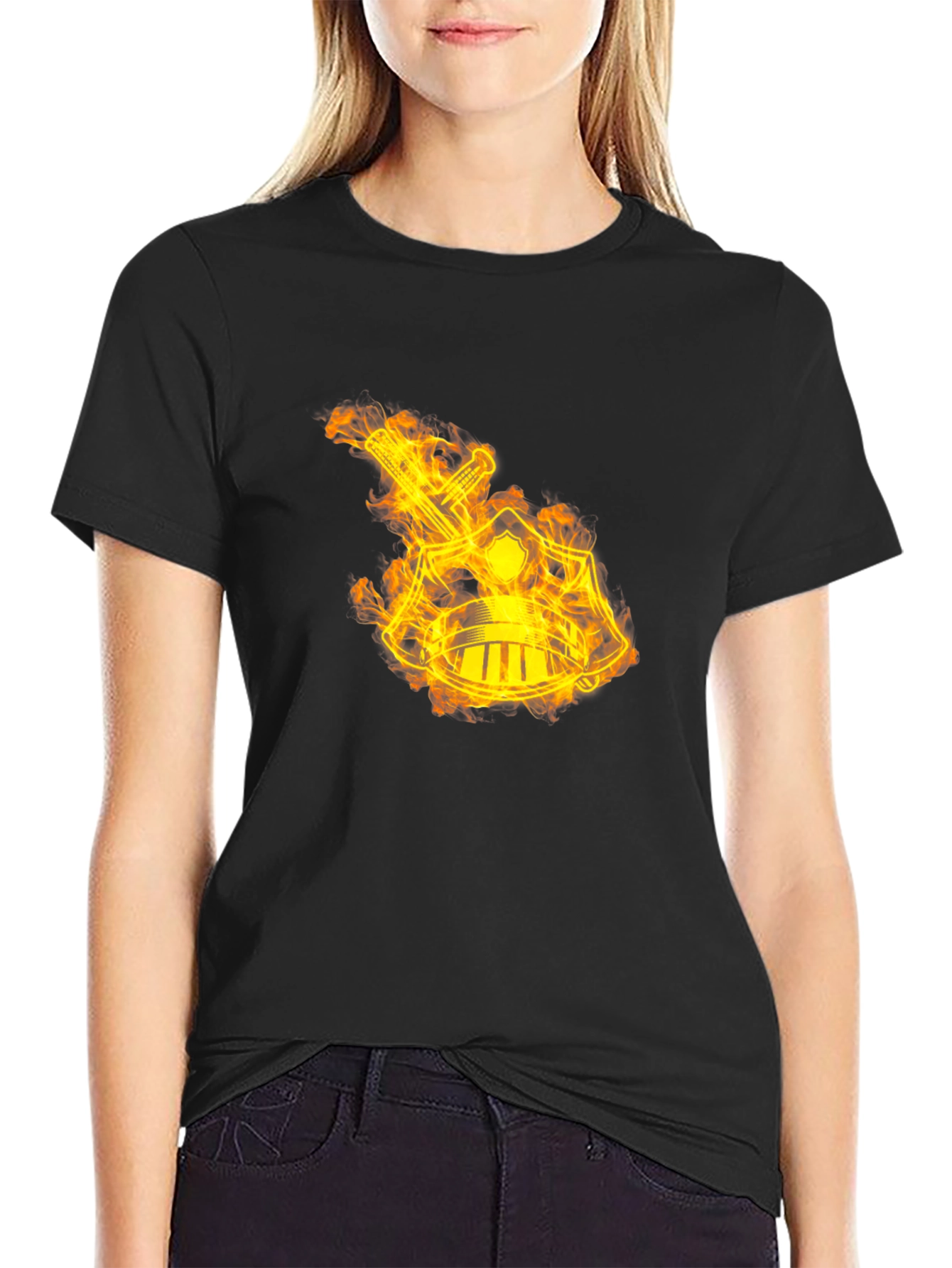 Flaming Sword & Shield Black T-Shirt