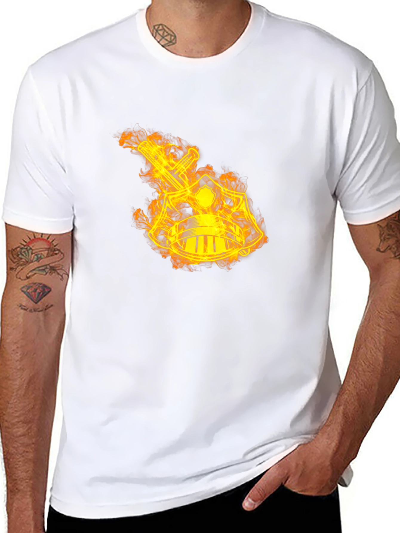 Flaming Sword & Shield Black T-Shirt
