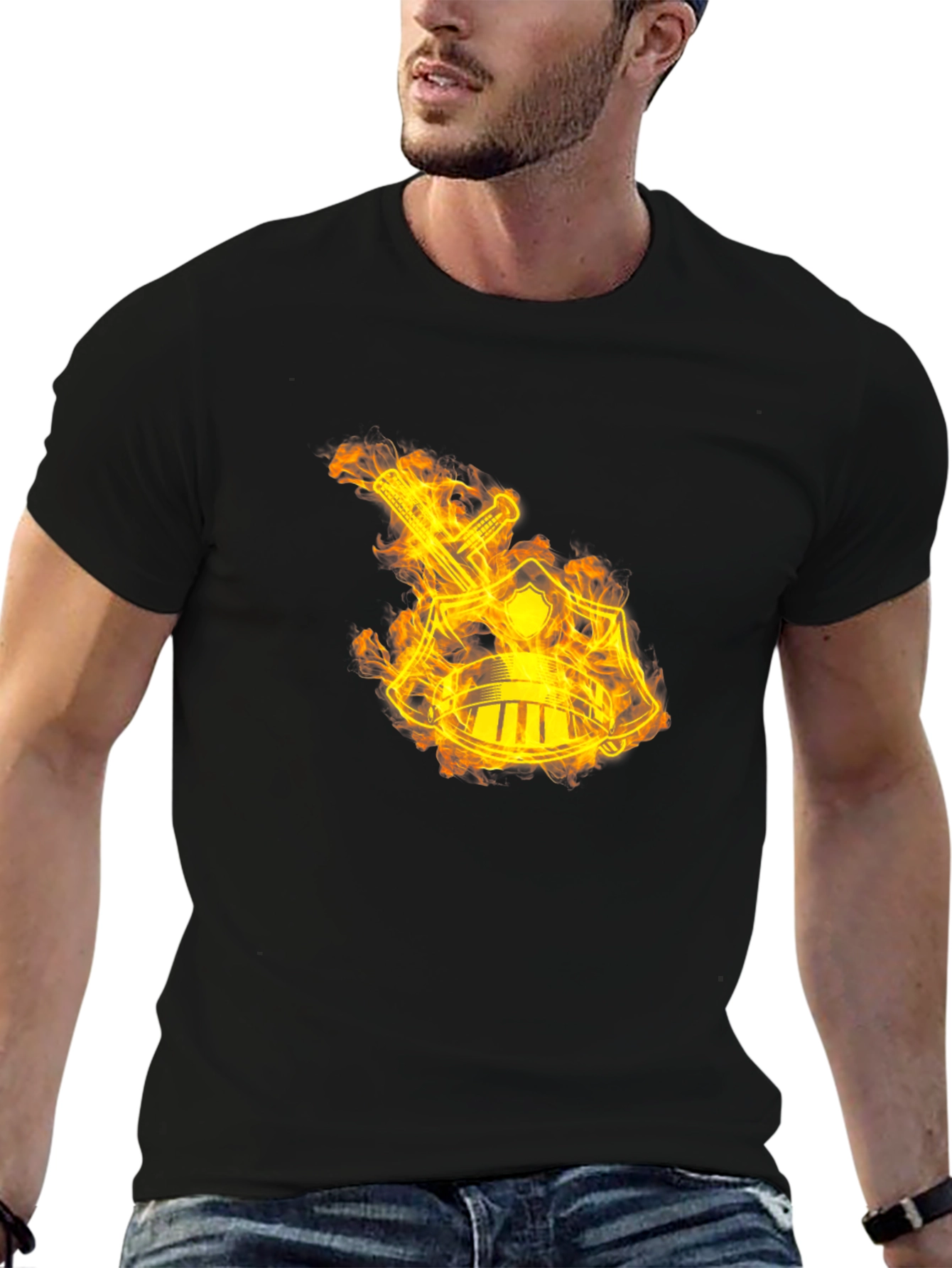 Flaming Sword & Shield Black T-Shirt