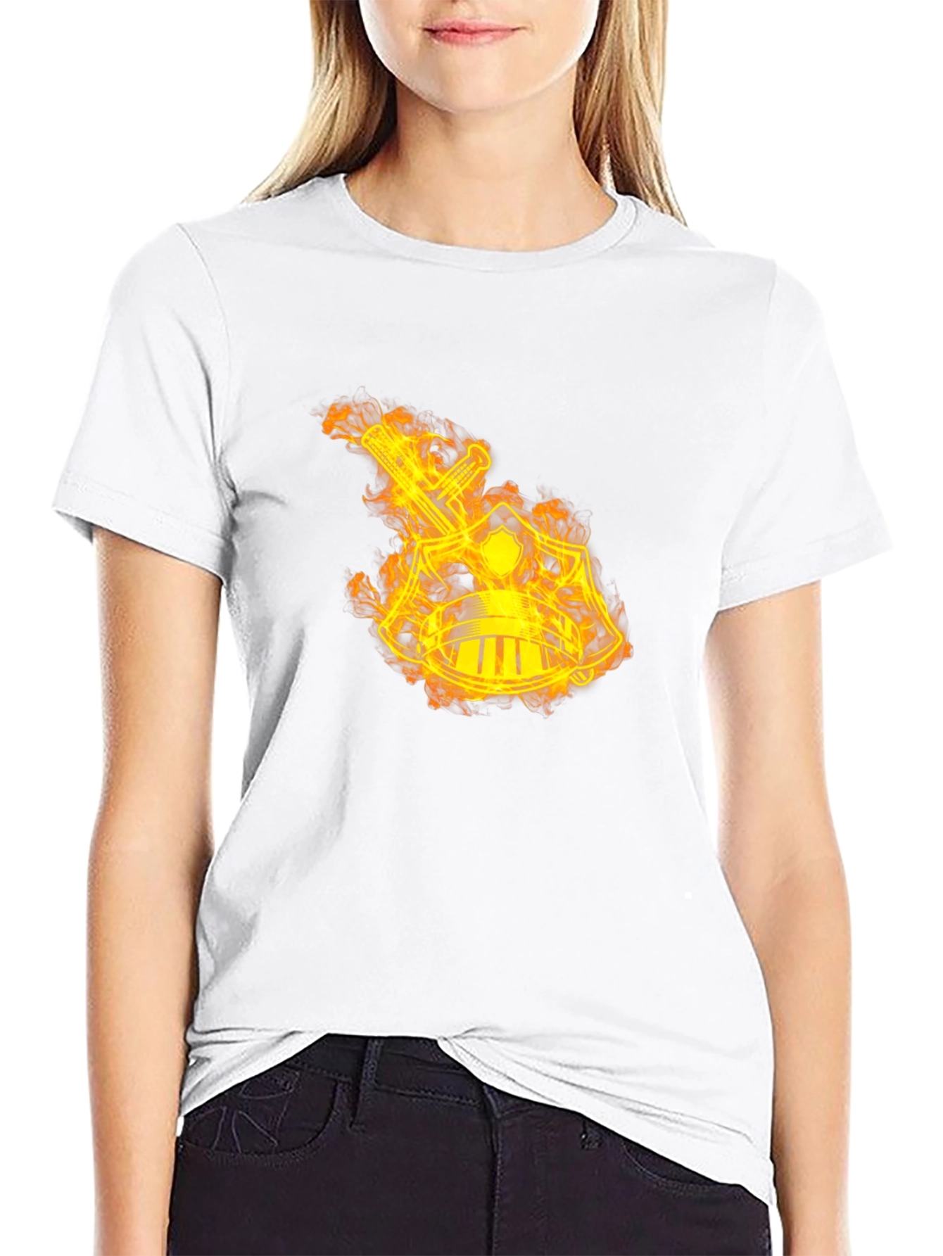Flaming Sword & Shield Black T-Shirt