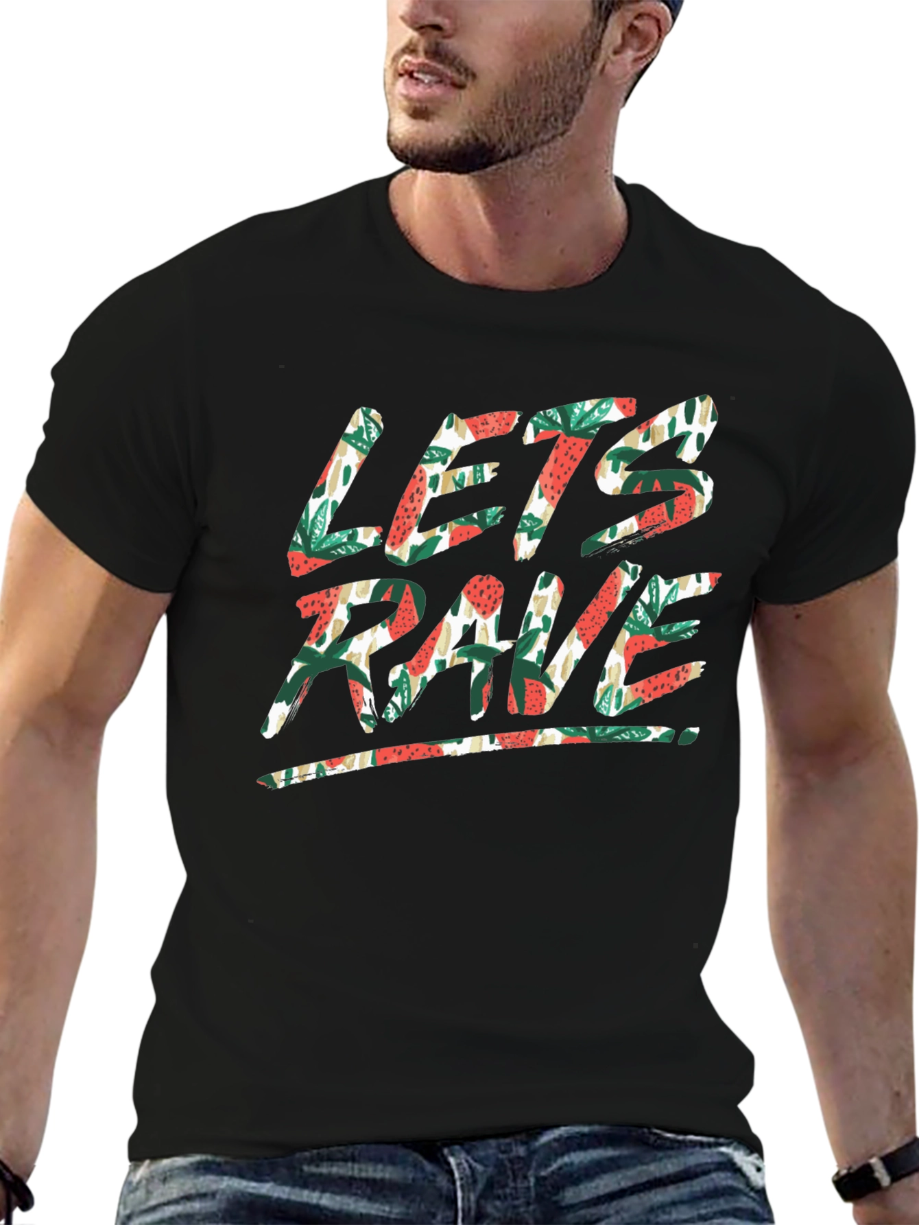 Lets Rave Graphic Print Black T-Shirt