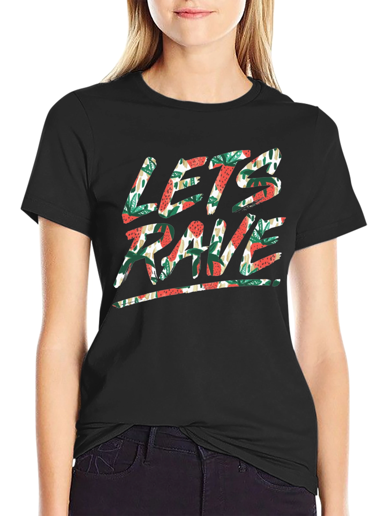 Lets Rave Graphic Print Black T-Shirt