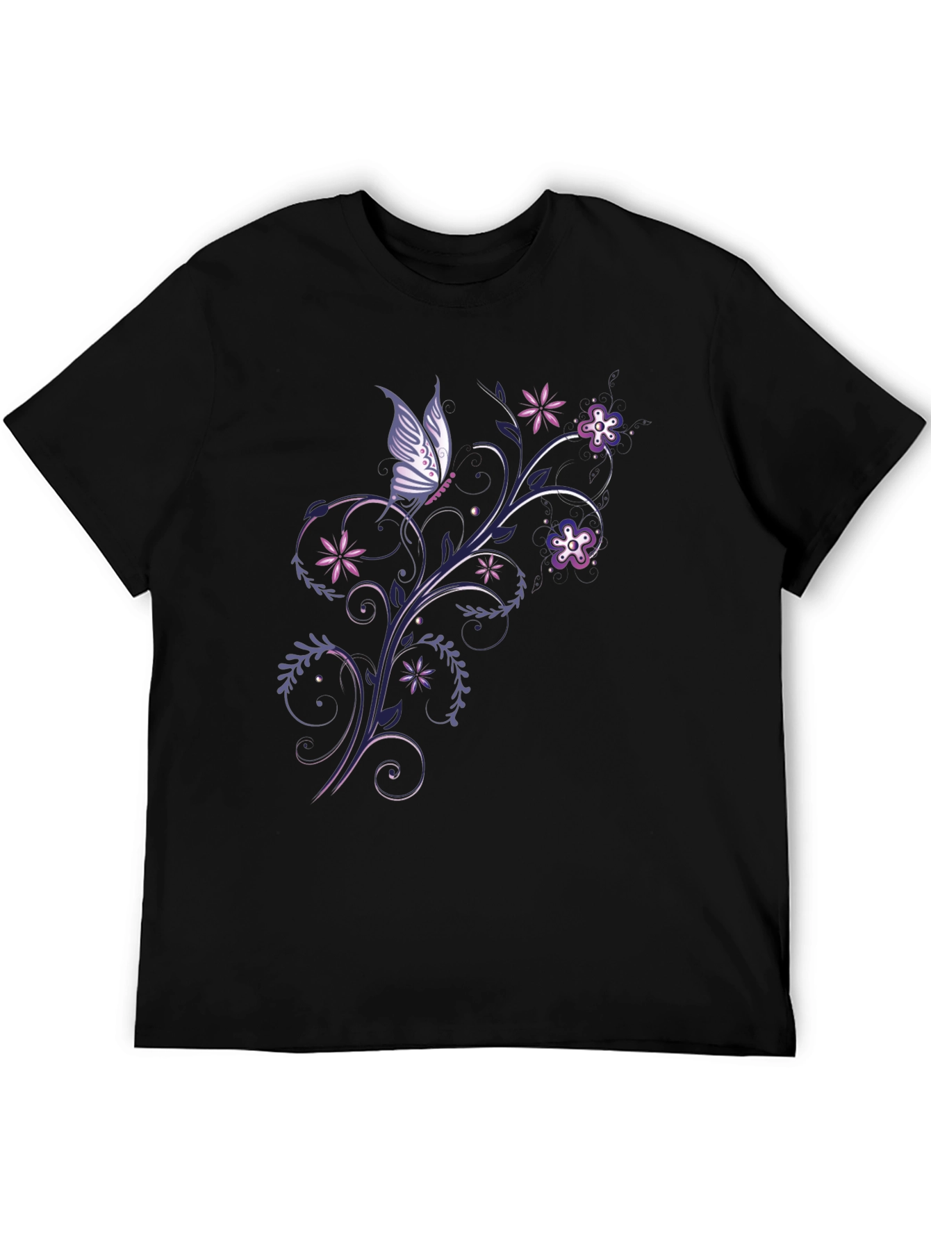 Butterfly Floral Graphic Black T-Shirt