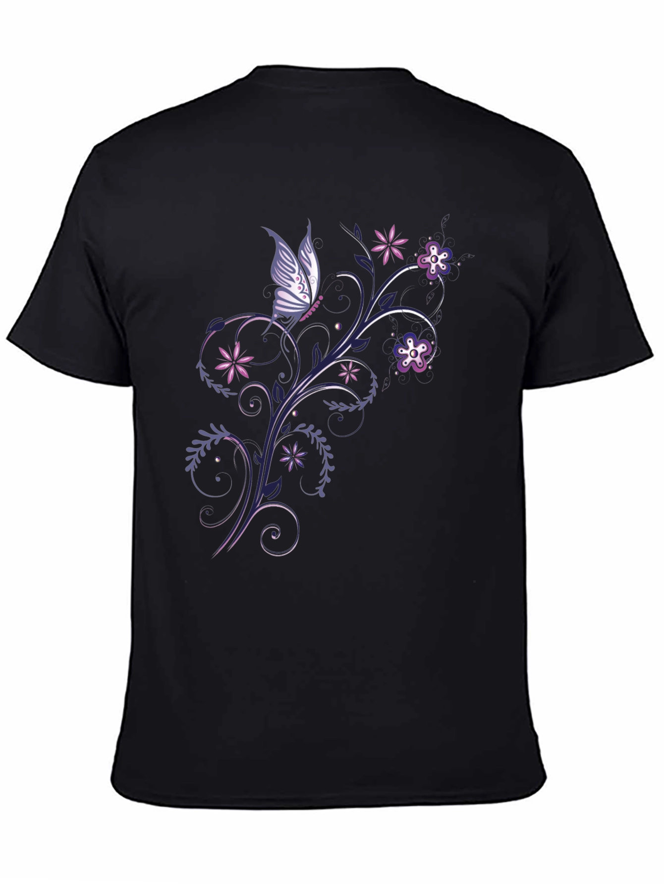 Butterfly Floral Graphic Black T-Shirt