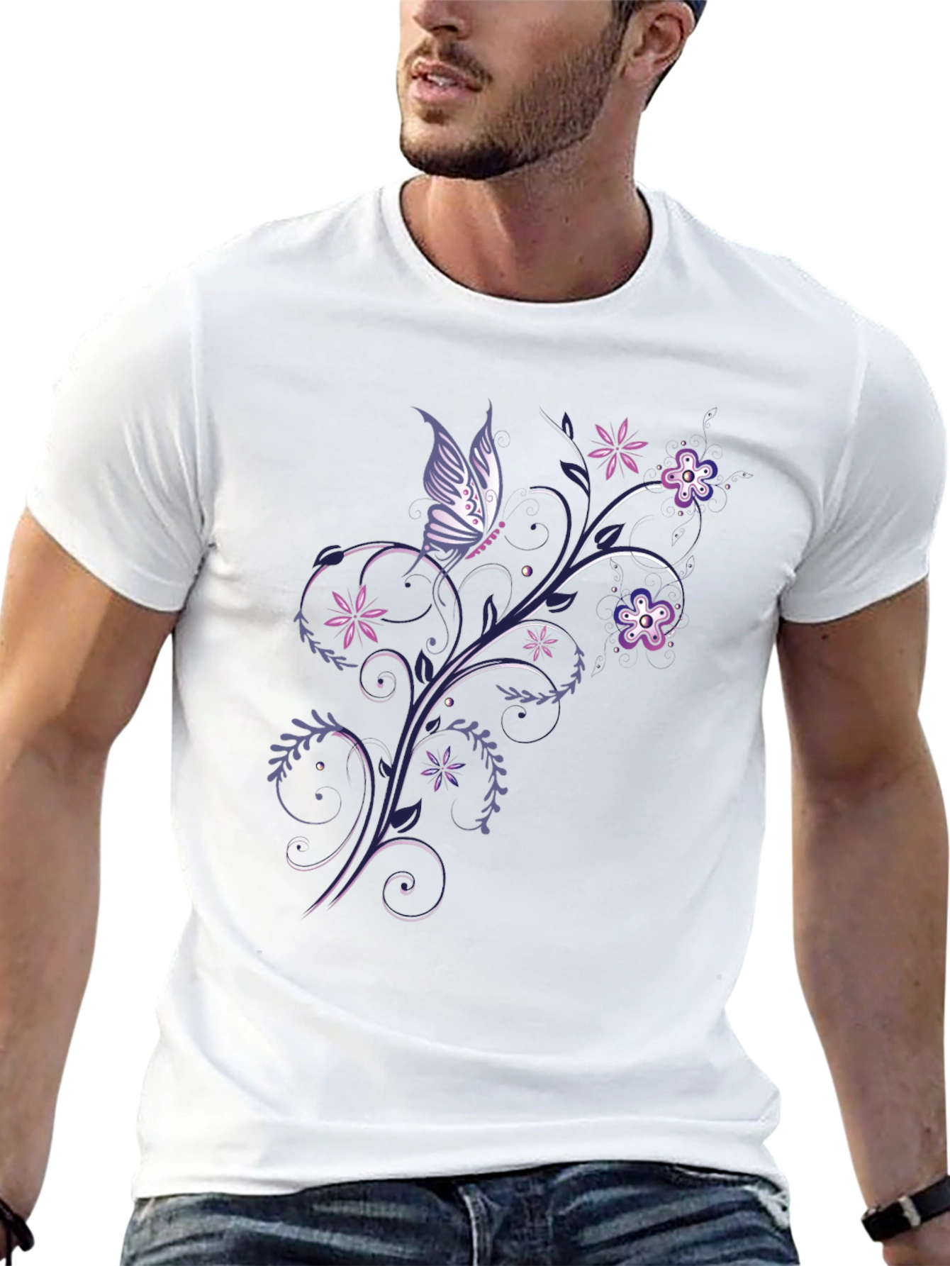 Butterfly Floral Graphic Black T-Shirt