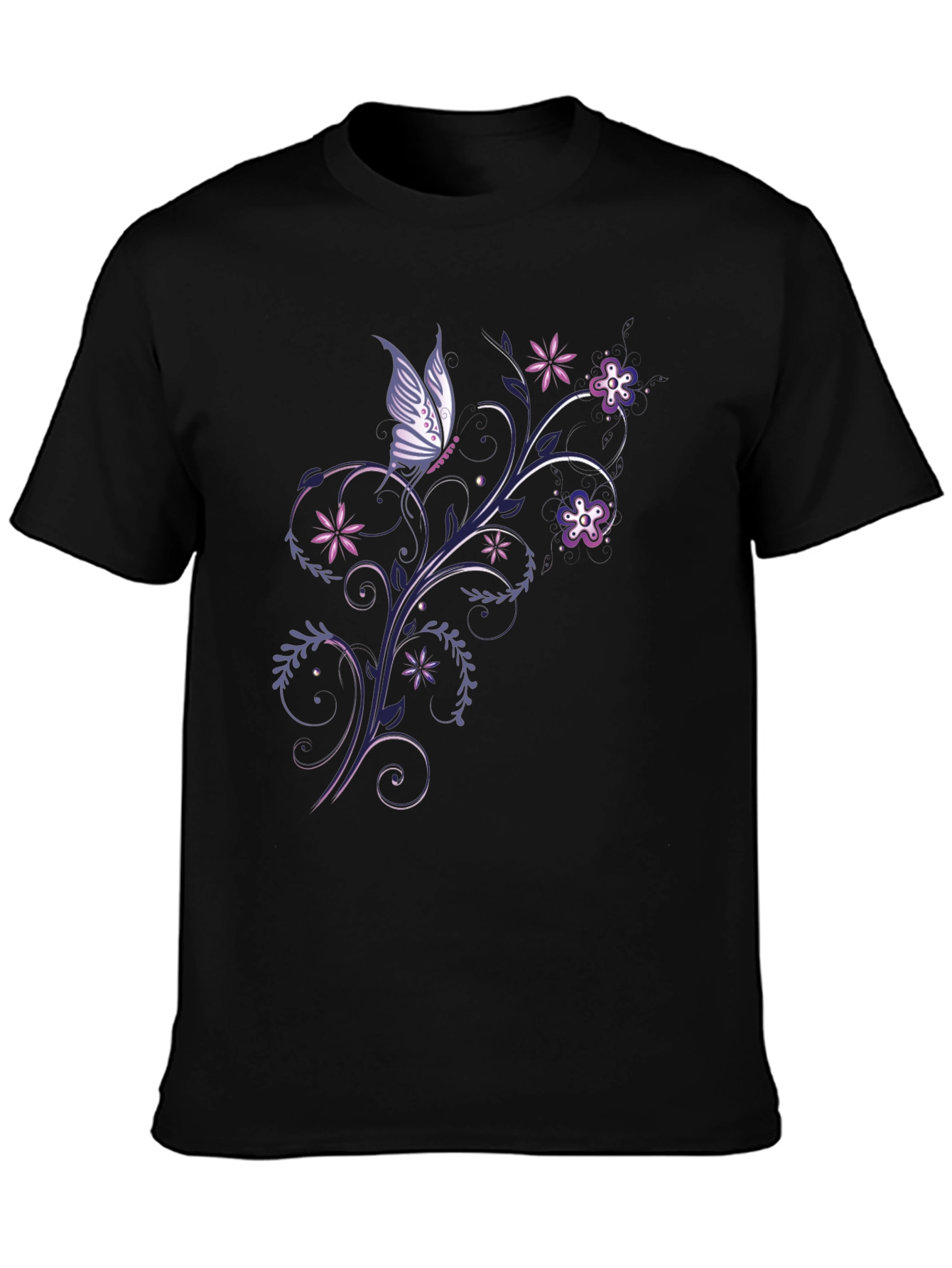 Butterfly Floral Graphic Black T-Shirt