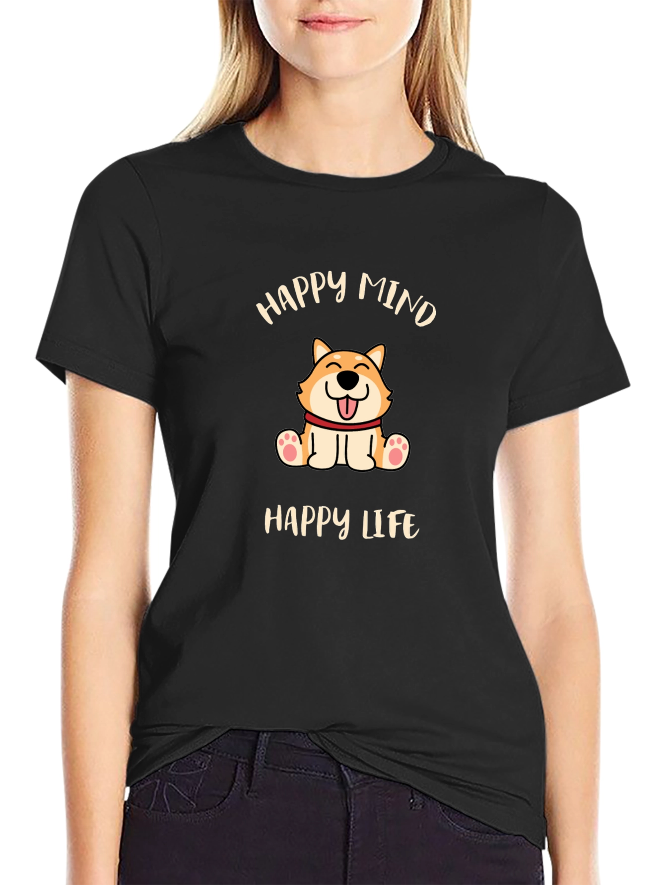 Happy Mind Happy Life Dog Graphic T-Shirt