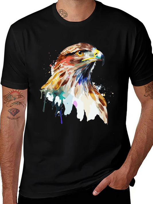 Watercolor Hawk Graphic Tee - Mens Black T-Shirt