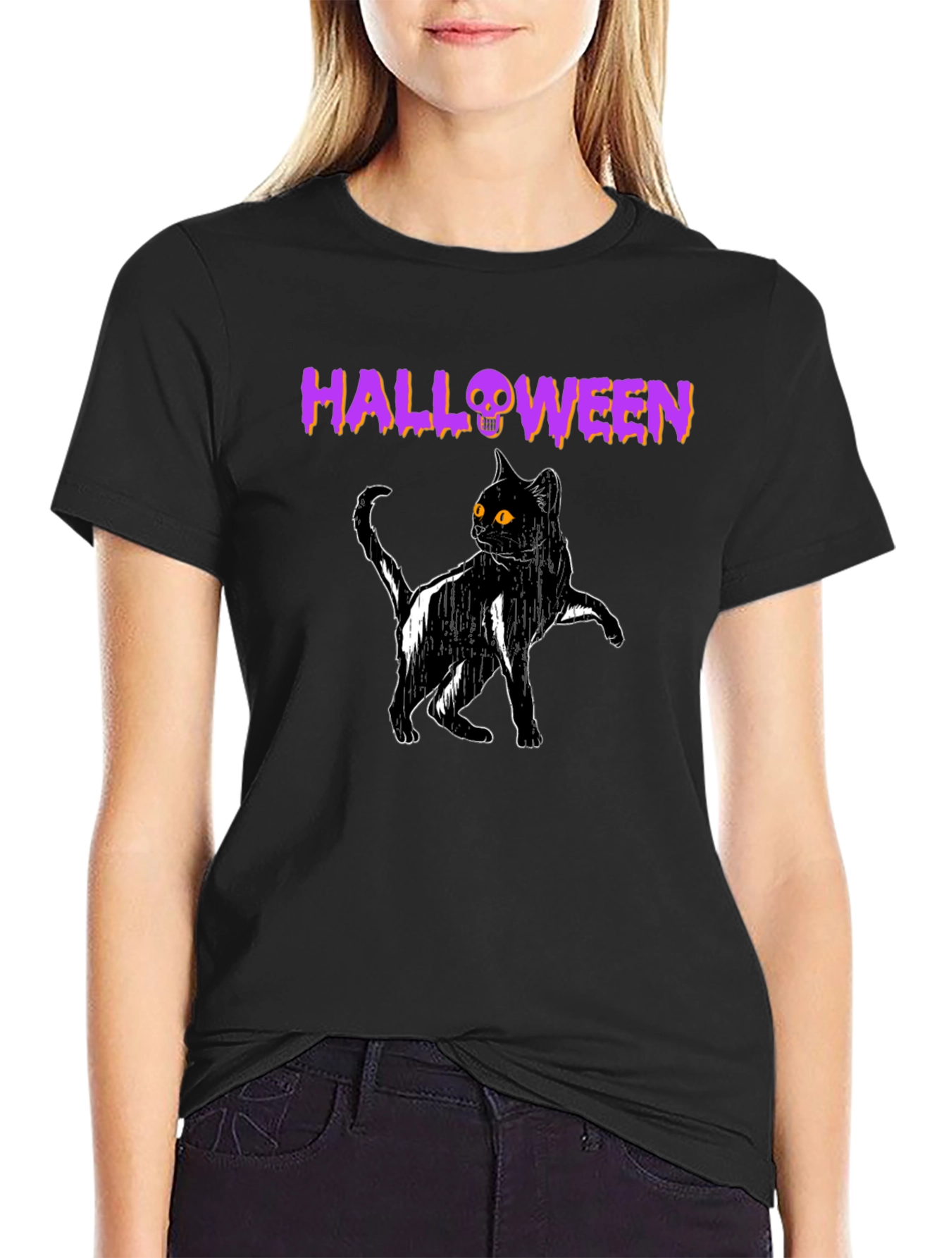 Halloween Cat T-Shirt - Spooky Black Cat Tee