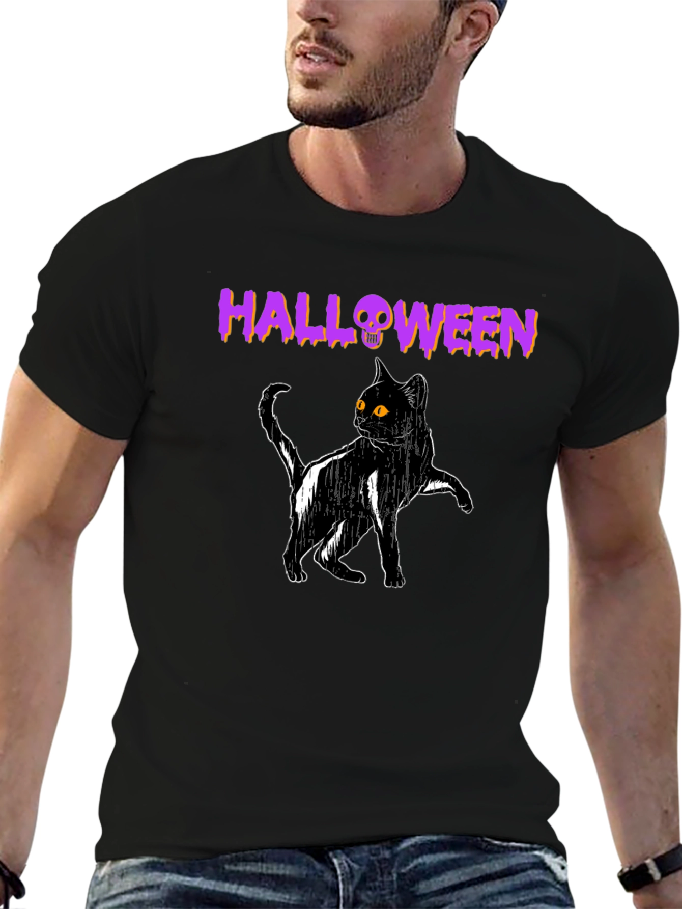 Halloween Cat T-Shirt - Spooky Black Cat Tee