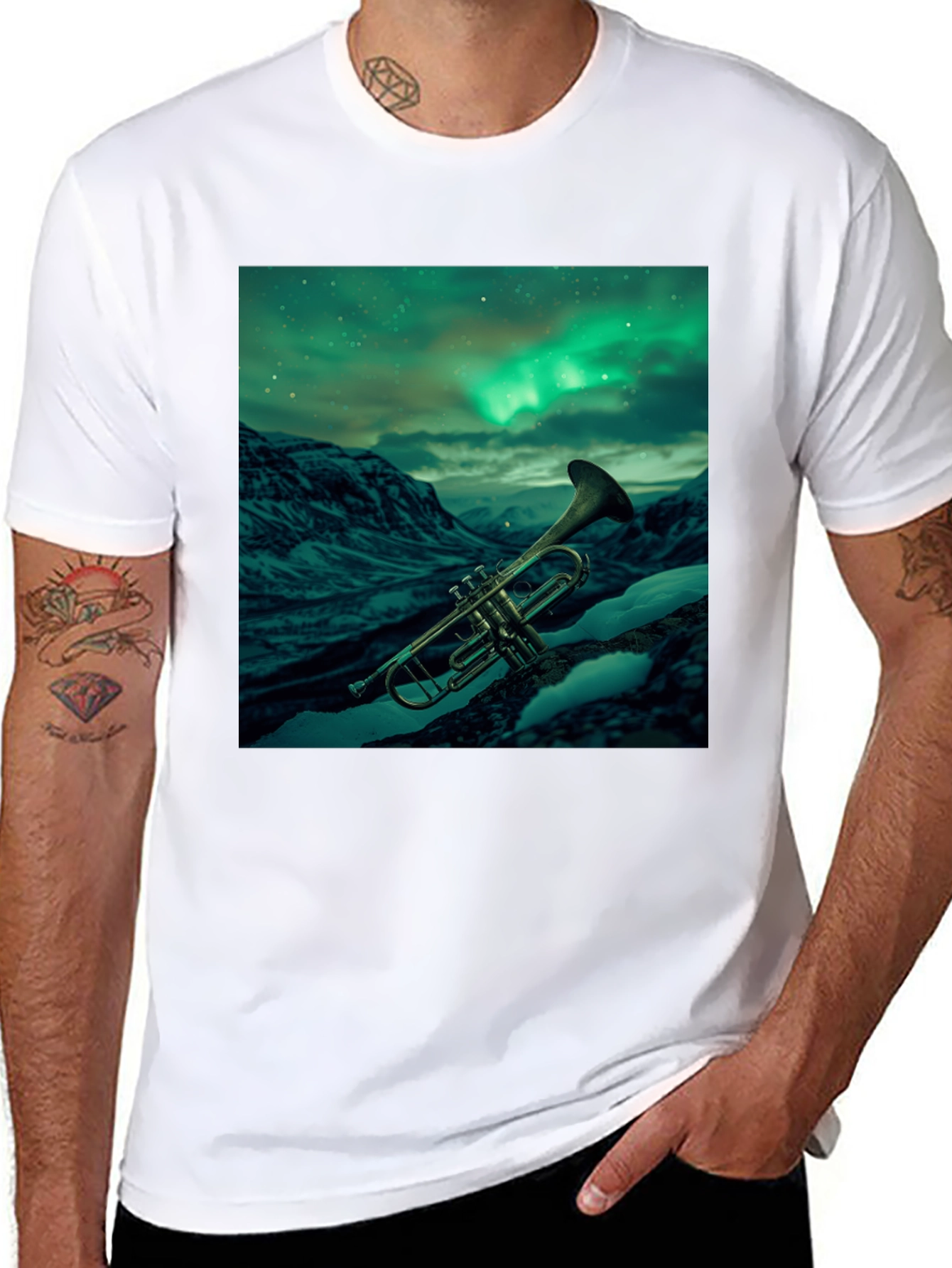 Trumpet Northern Lights Graphic T-Shirt