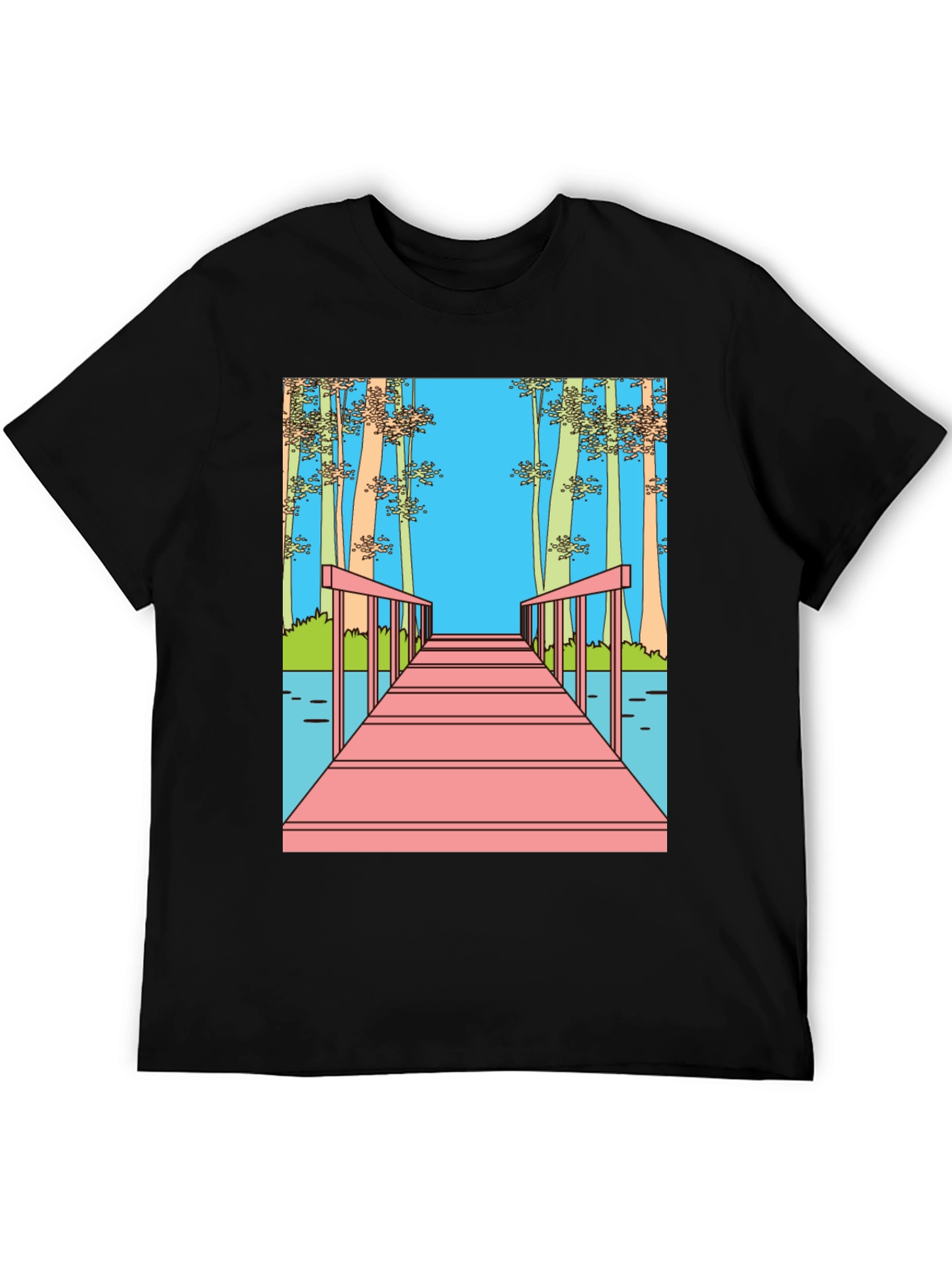 Dockside View Graphic Tee - Black Cotton Blend