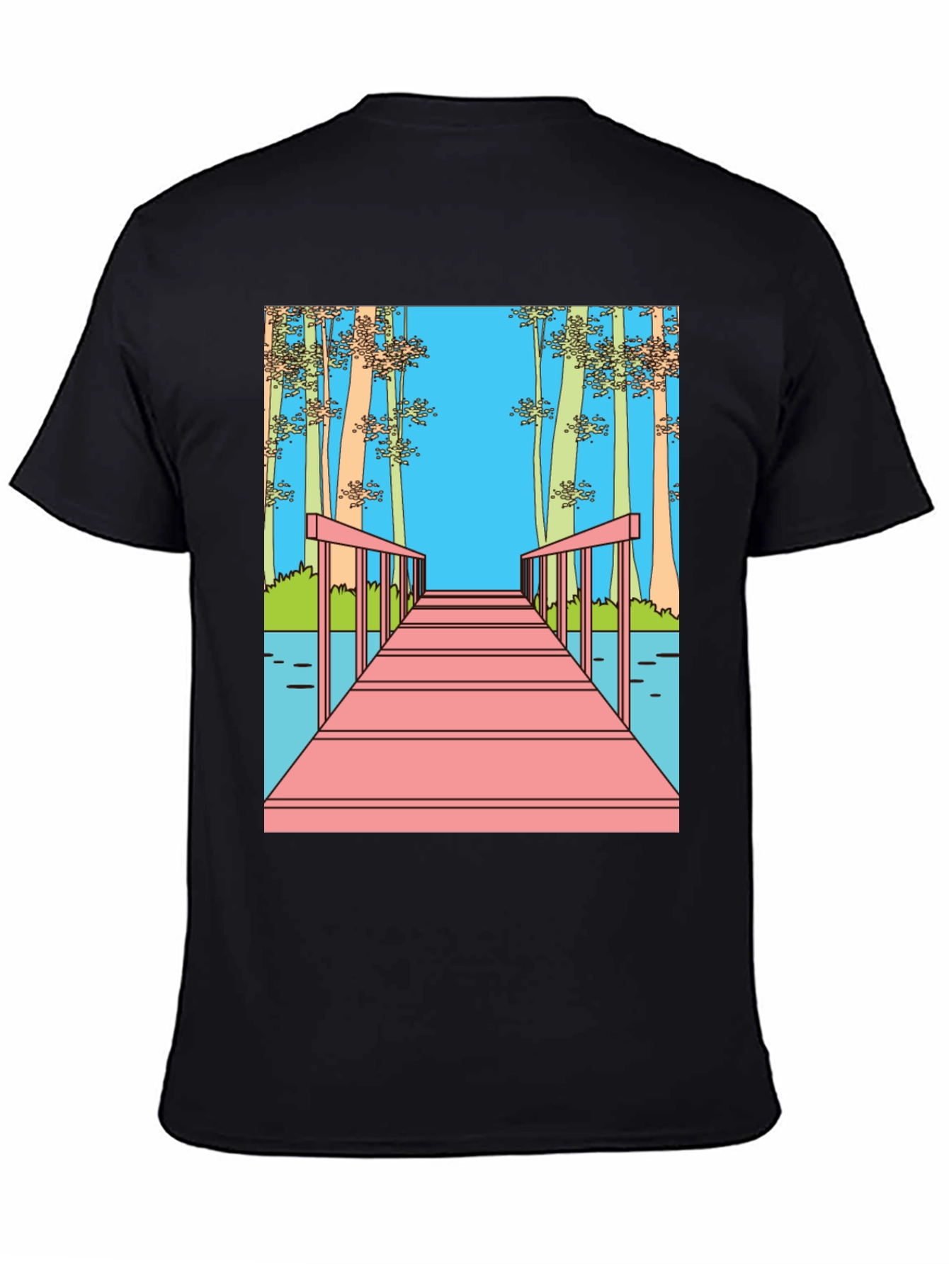 Dockside View Graphic Tee - Black Cotton Blend