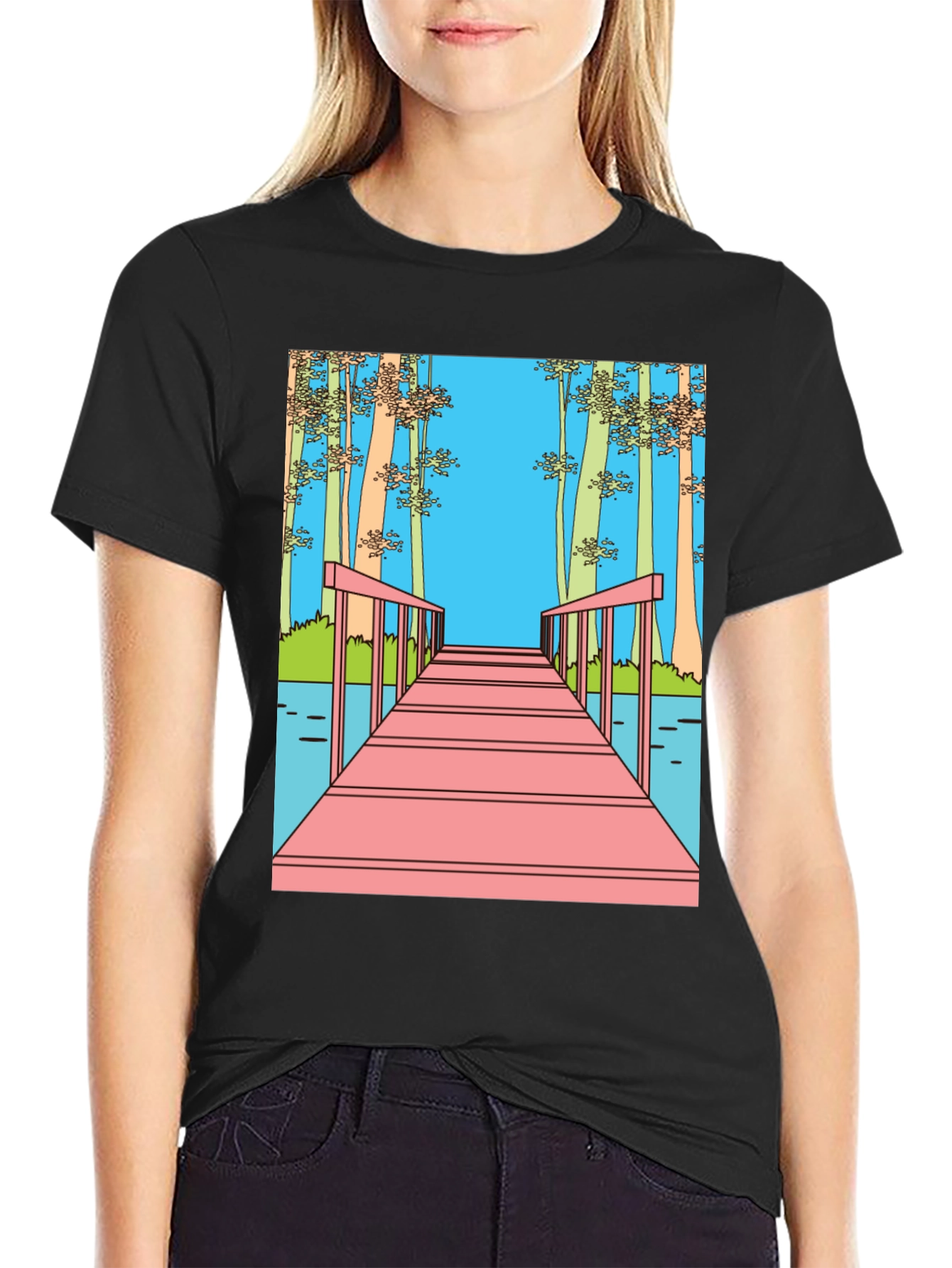 Dockside View Graphic Tee - Black Cotton Blend