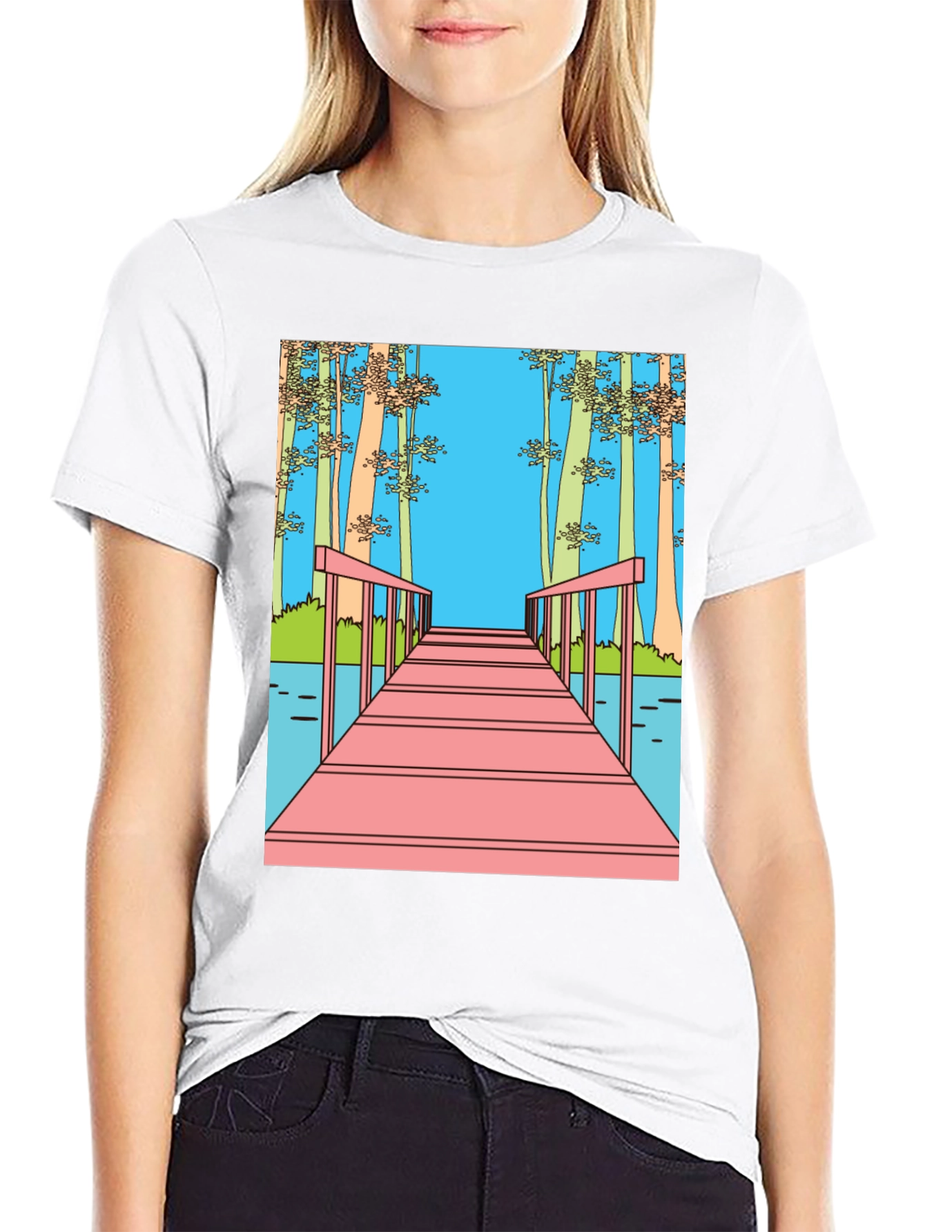 Dockside View Graphic Tee - Black Cotton Blend