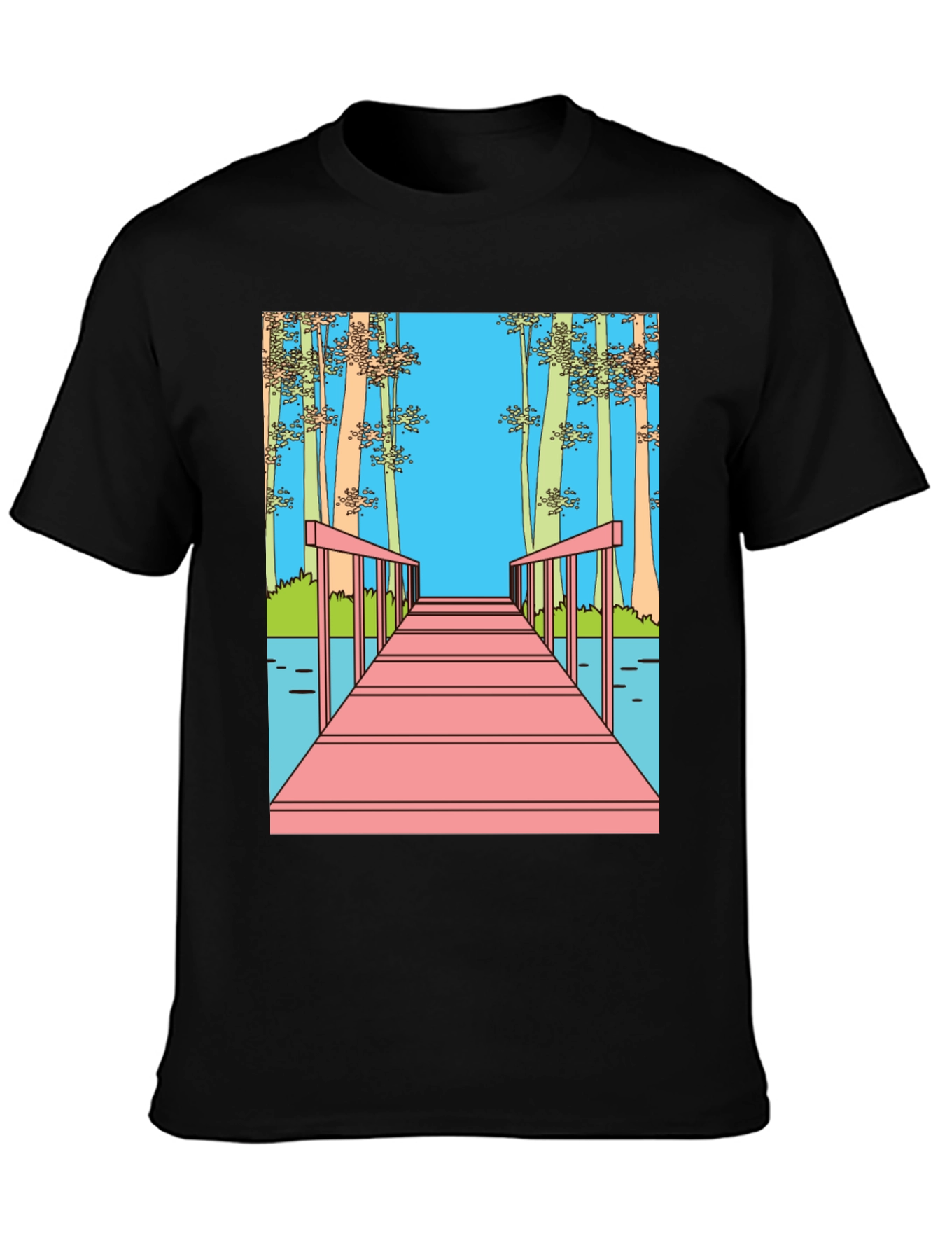Dockside View Graphic Tee - Black Cotton Blend
