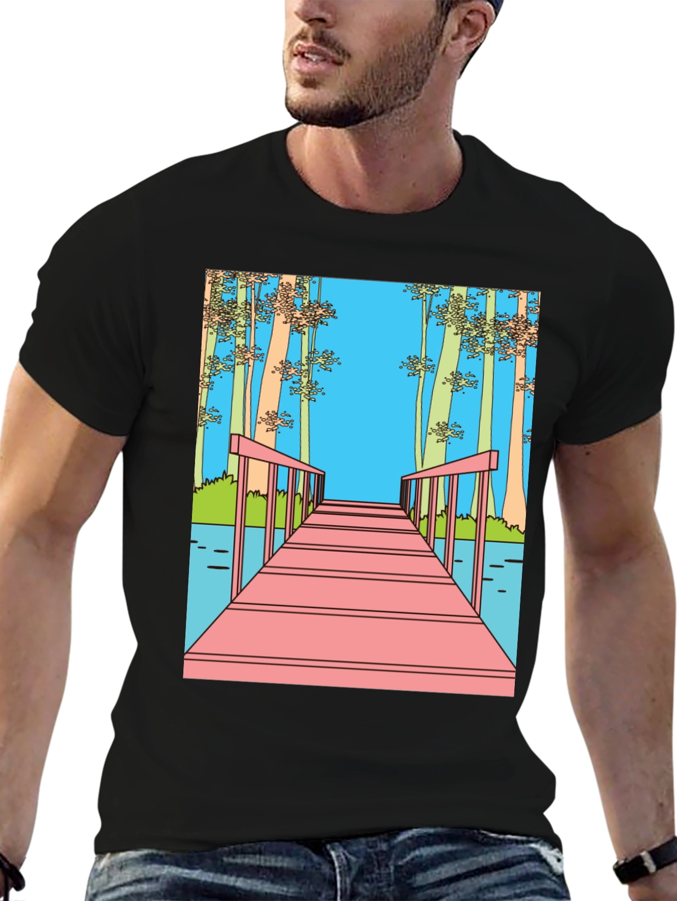 Dockside View Graphic Tee - Black Cotton Blend
